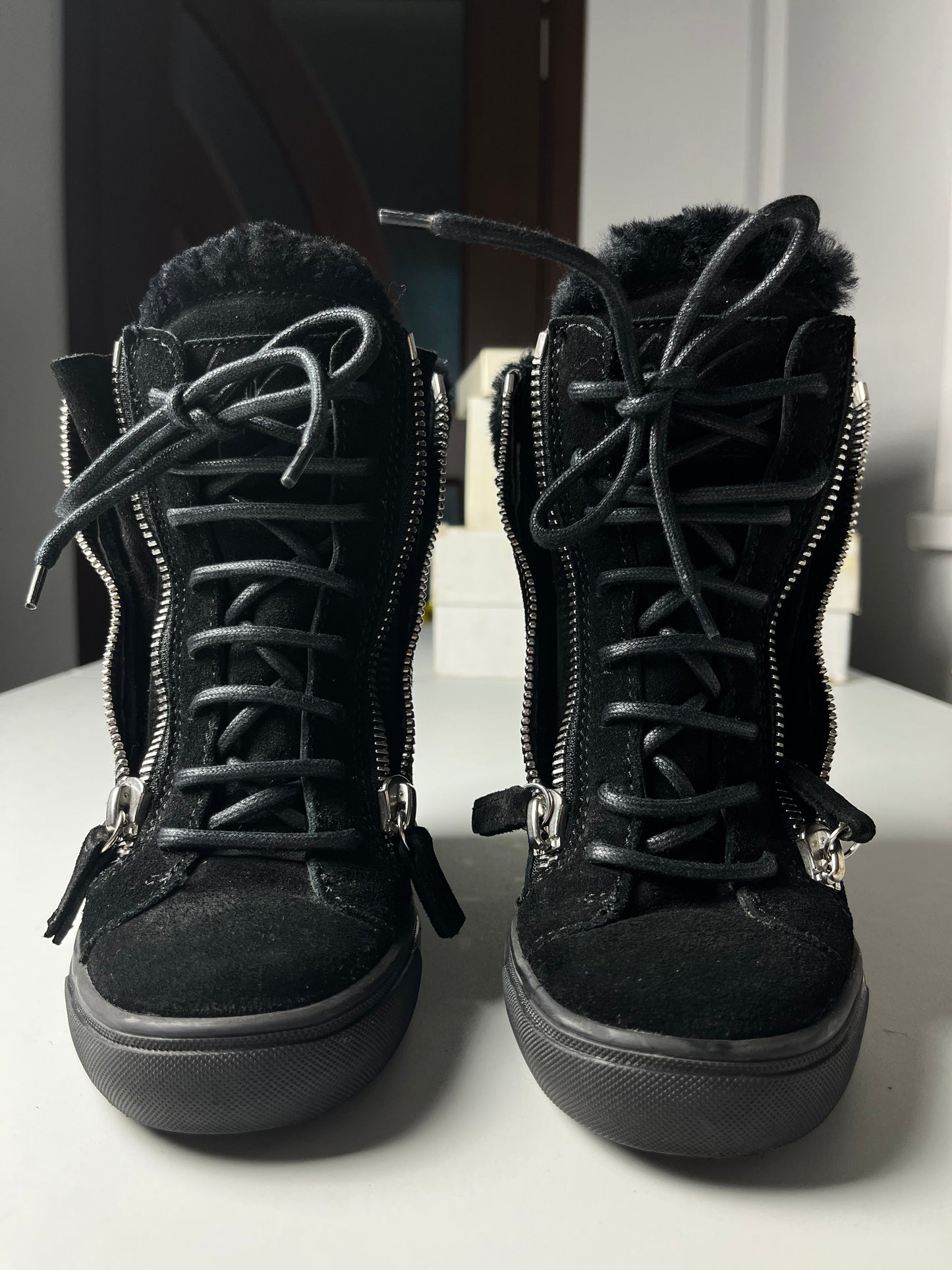 Giuseppe Zanotti suede wedge heel sneakers - EU 37 - black