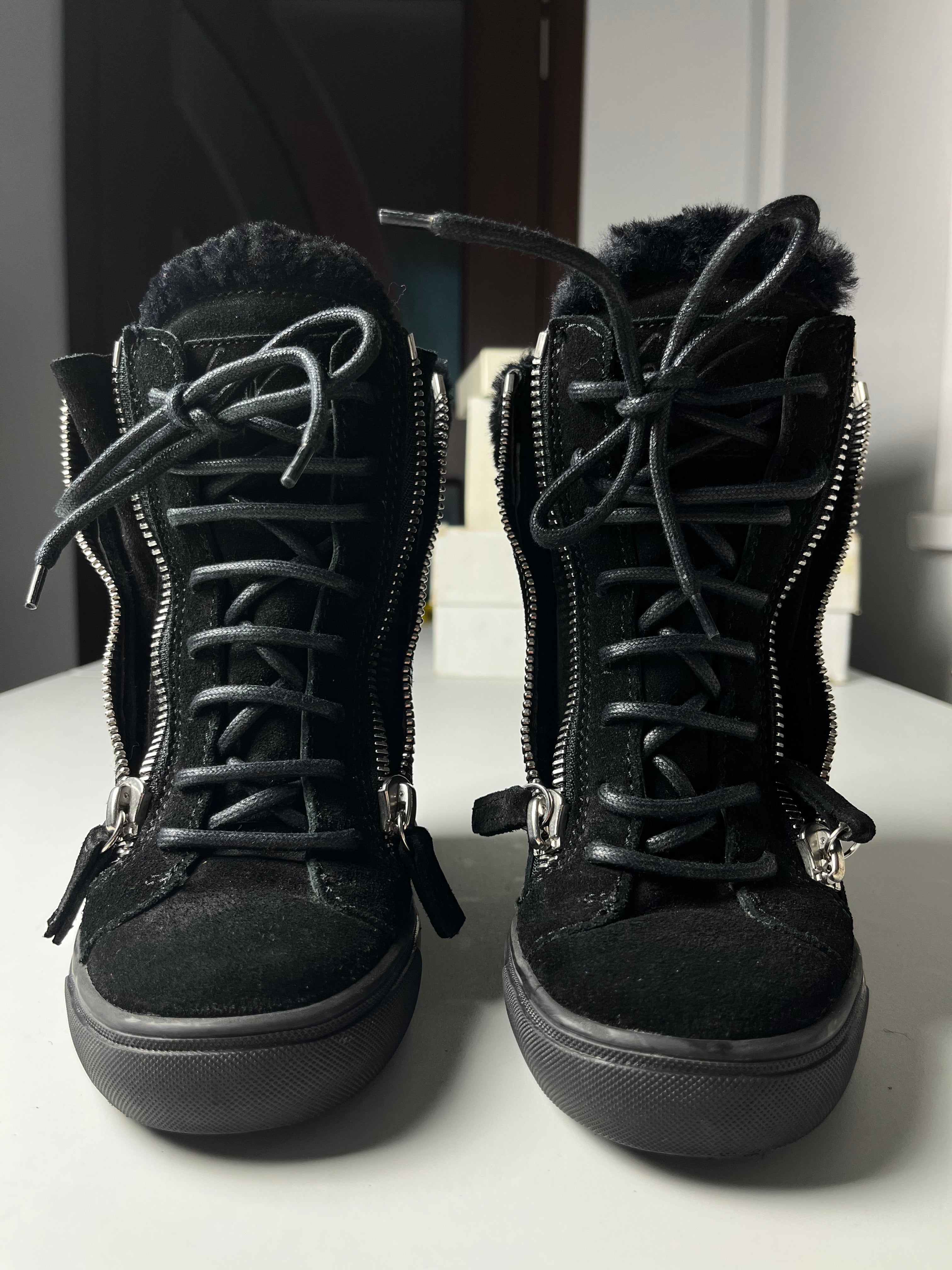 Giuseppe Zanotti suede wedge heel sneakers - EU 37 - black