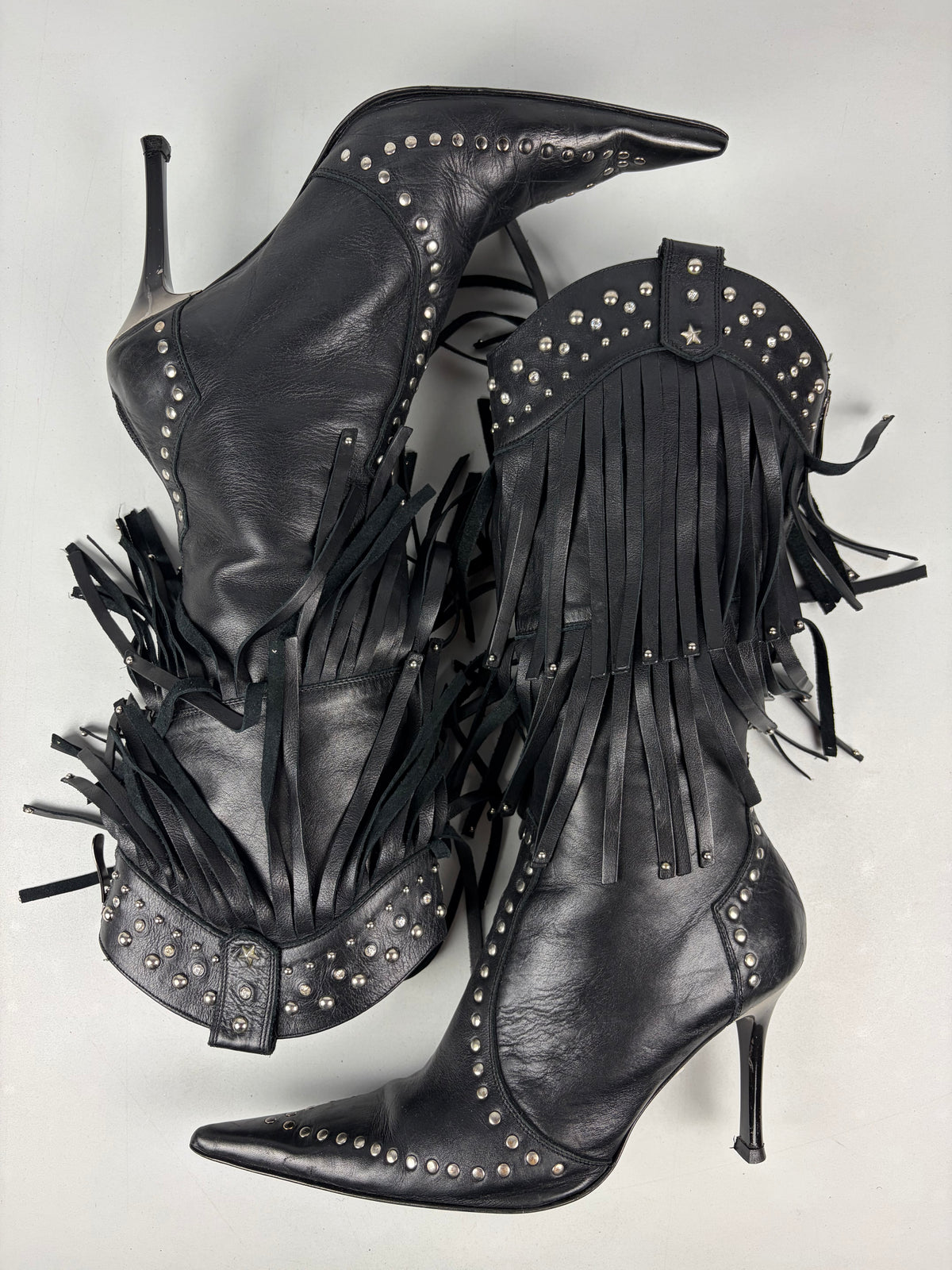 Vintage El Dantés studded fringe western stiletto boots - eu 39 / us 8 / uk 6