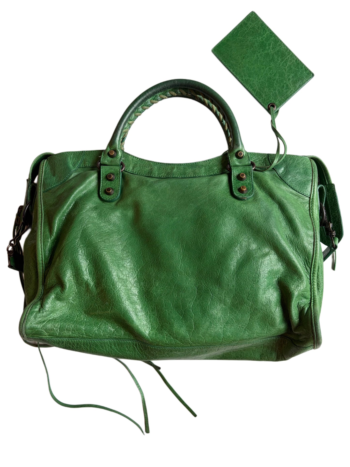 2009 BALENCIAGA Green Lambskin Motorcycle City Bag - green