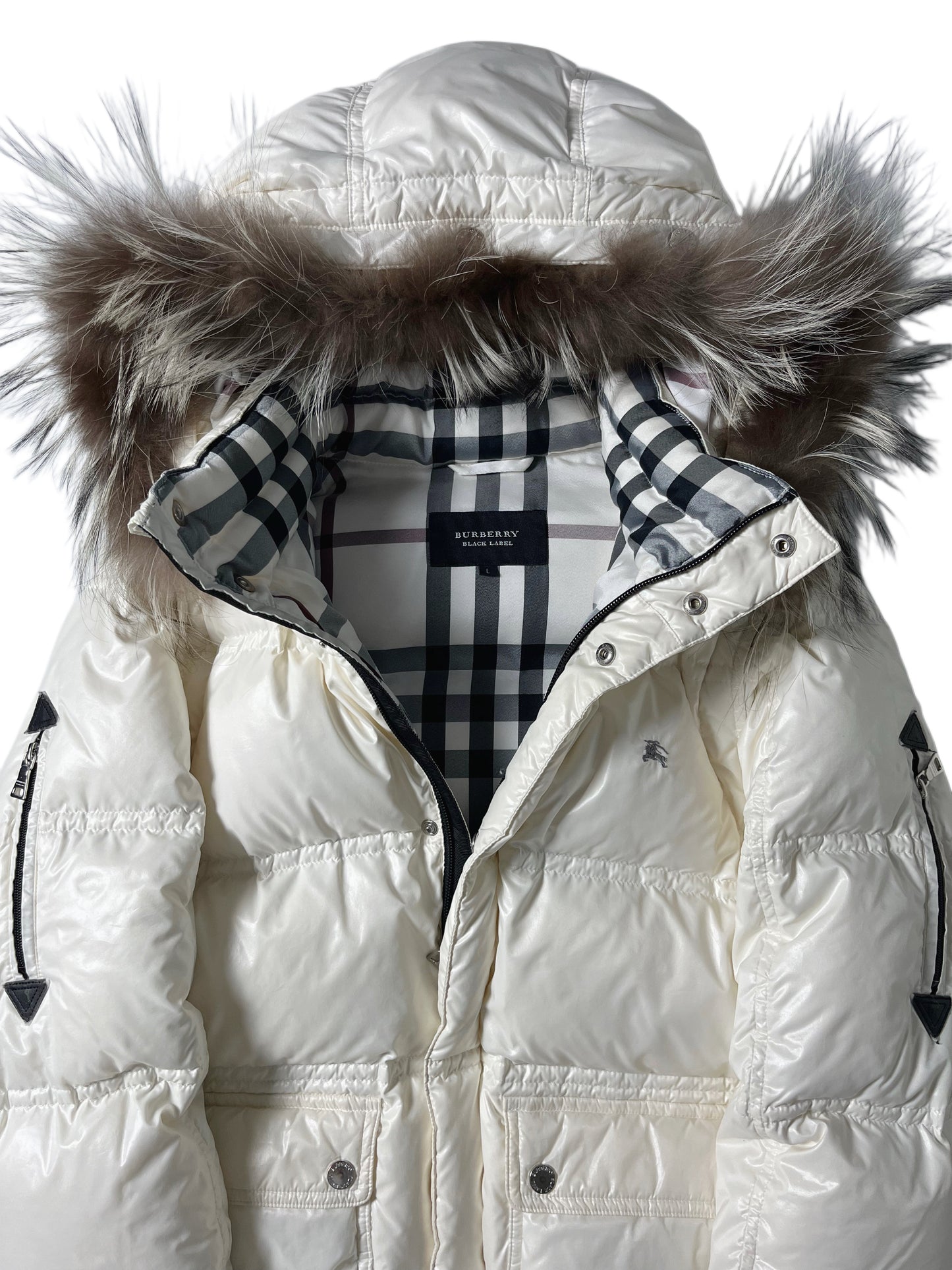 00’s BURBERRY made in Japan real fur down jacket (M/L) - white