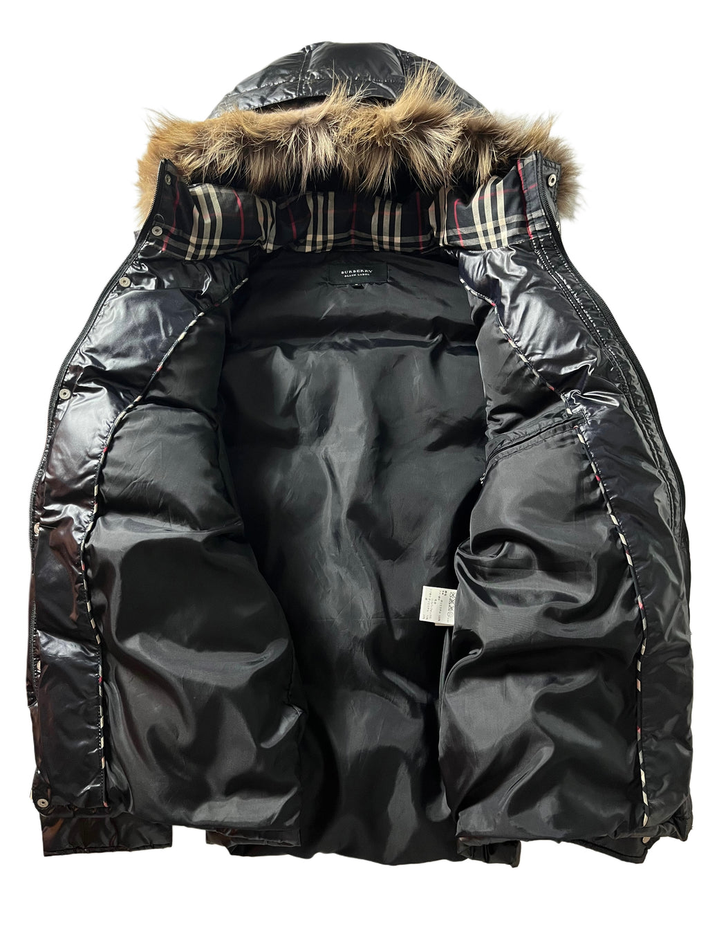 00’s BURBERRY made in Japan real fur down waxed jacket (M/L) - black