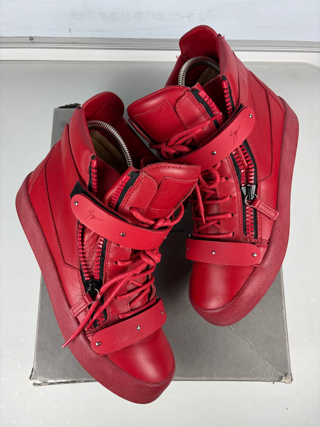 Giuseppe Zanotti 'Coby' double strap high tops - eu 41.5 / us 8.5 / uk 7.5 - triple red