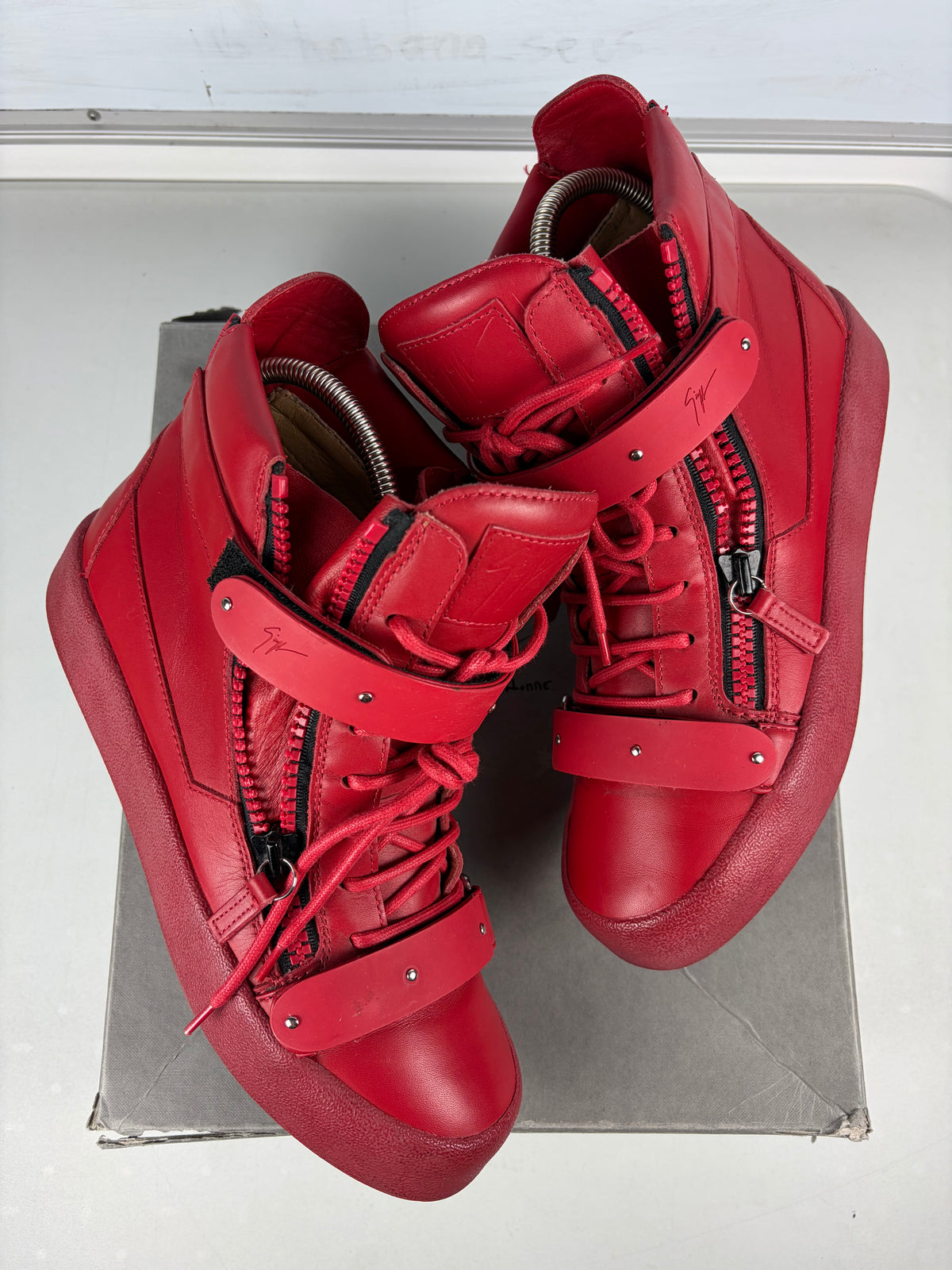 Giuseppe Zanotti 'Coby' double strap high tops - eu 41.5 / us 8.5 / uk 7.5 - triple red