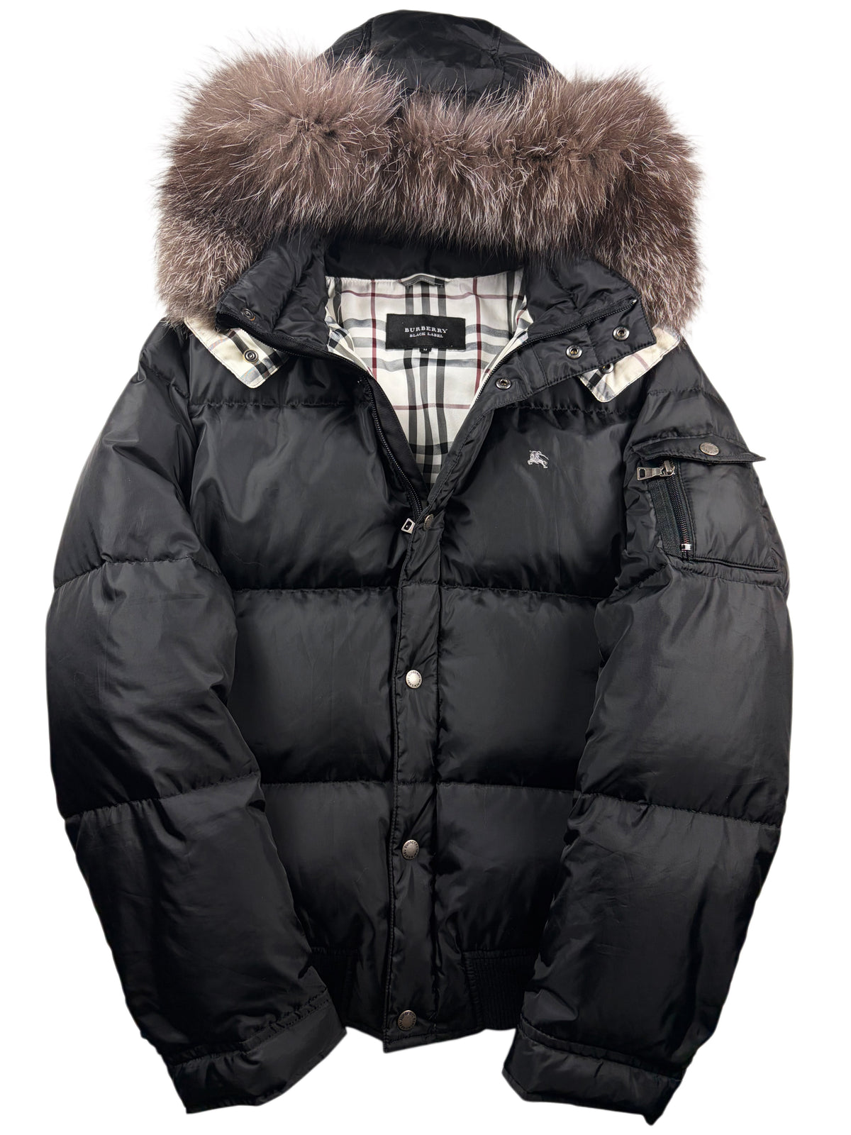 00’s BURBERRY Black Label real fur down jacket (S/M) - black