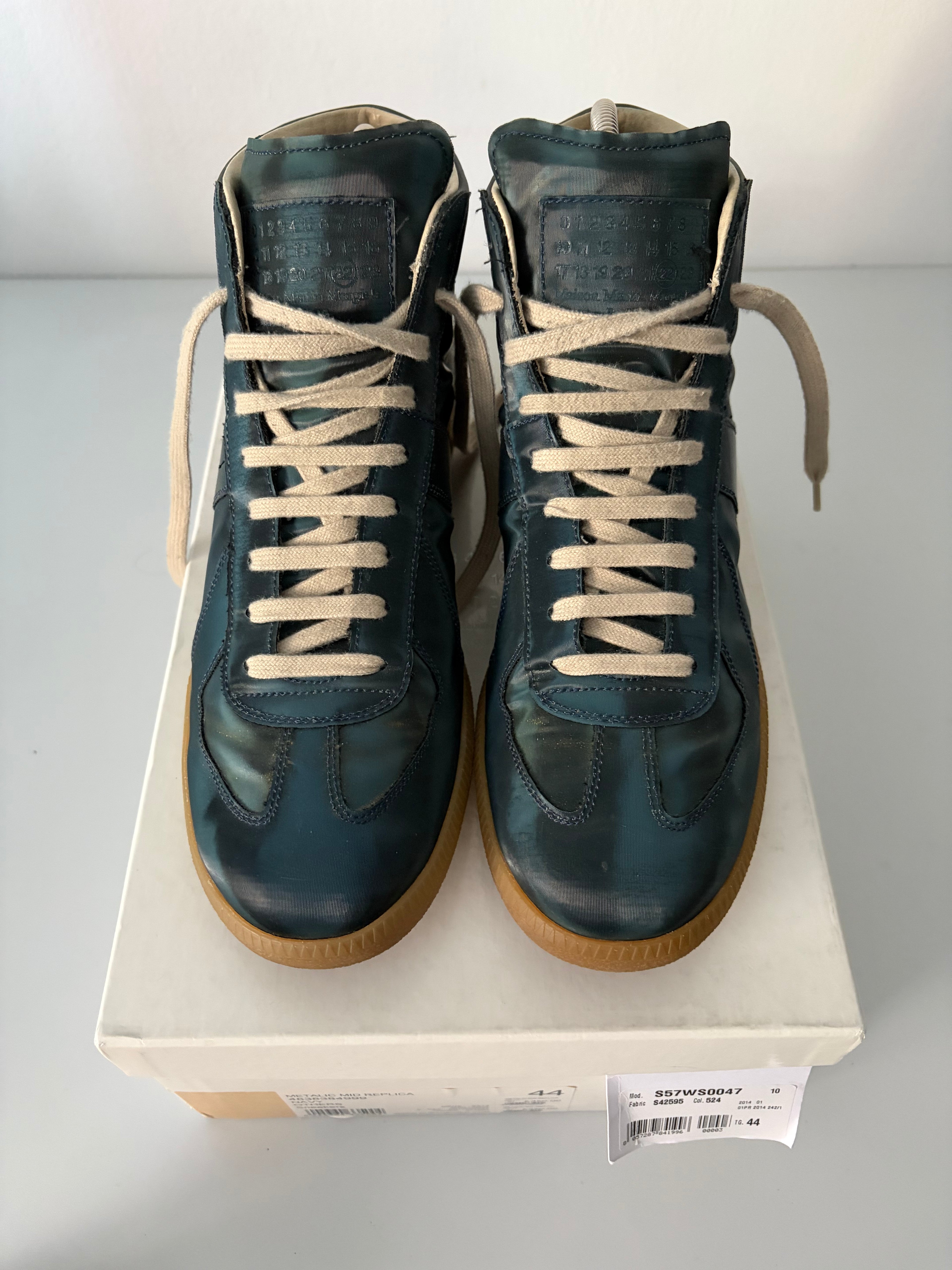 2014 Maison Margiela reflective metallic navy high top gats - eu 44