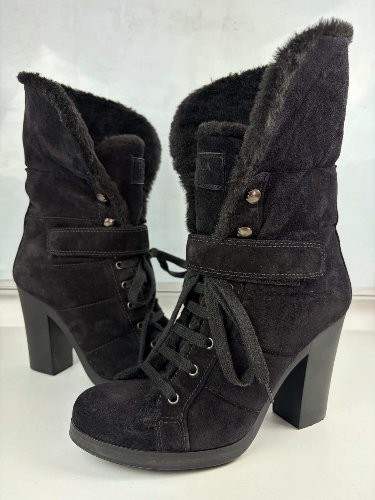 00’s PRADA suede & fur wedge boots - eu 40.5 / us 8 / uk 7