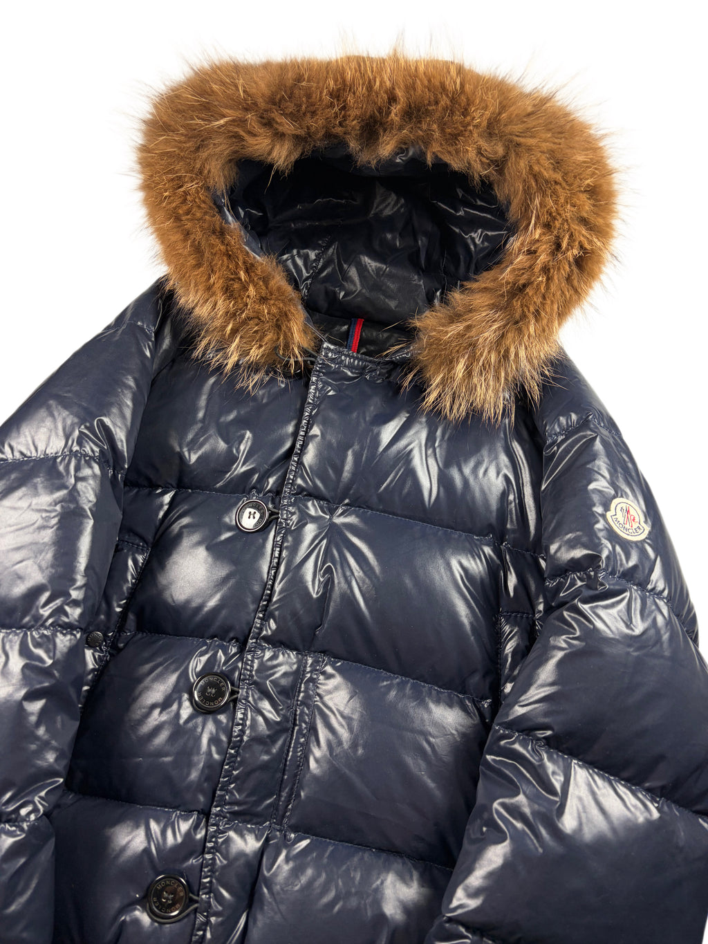 2010’s MONCLER real fur down jacket - men’s size 3 (L) - navy blue