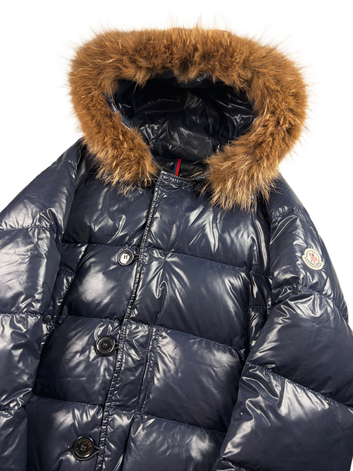 2010’s MONCLER real fur down jacket - men’s size 3 (L) - navy blue