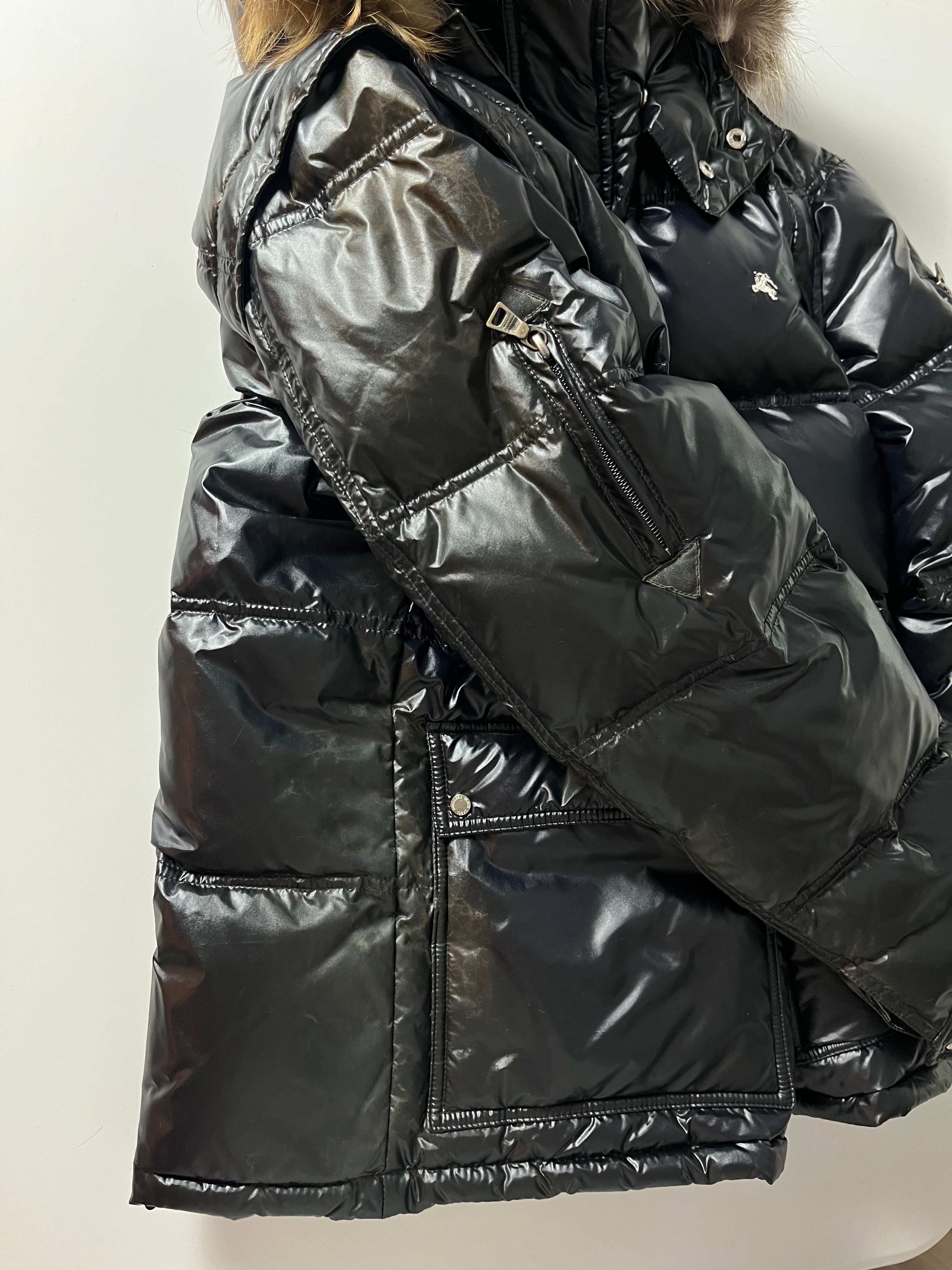 00’s BURBERRY made in Japan real fur down waxed jacket (M/L) - black