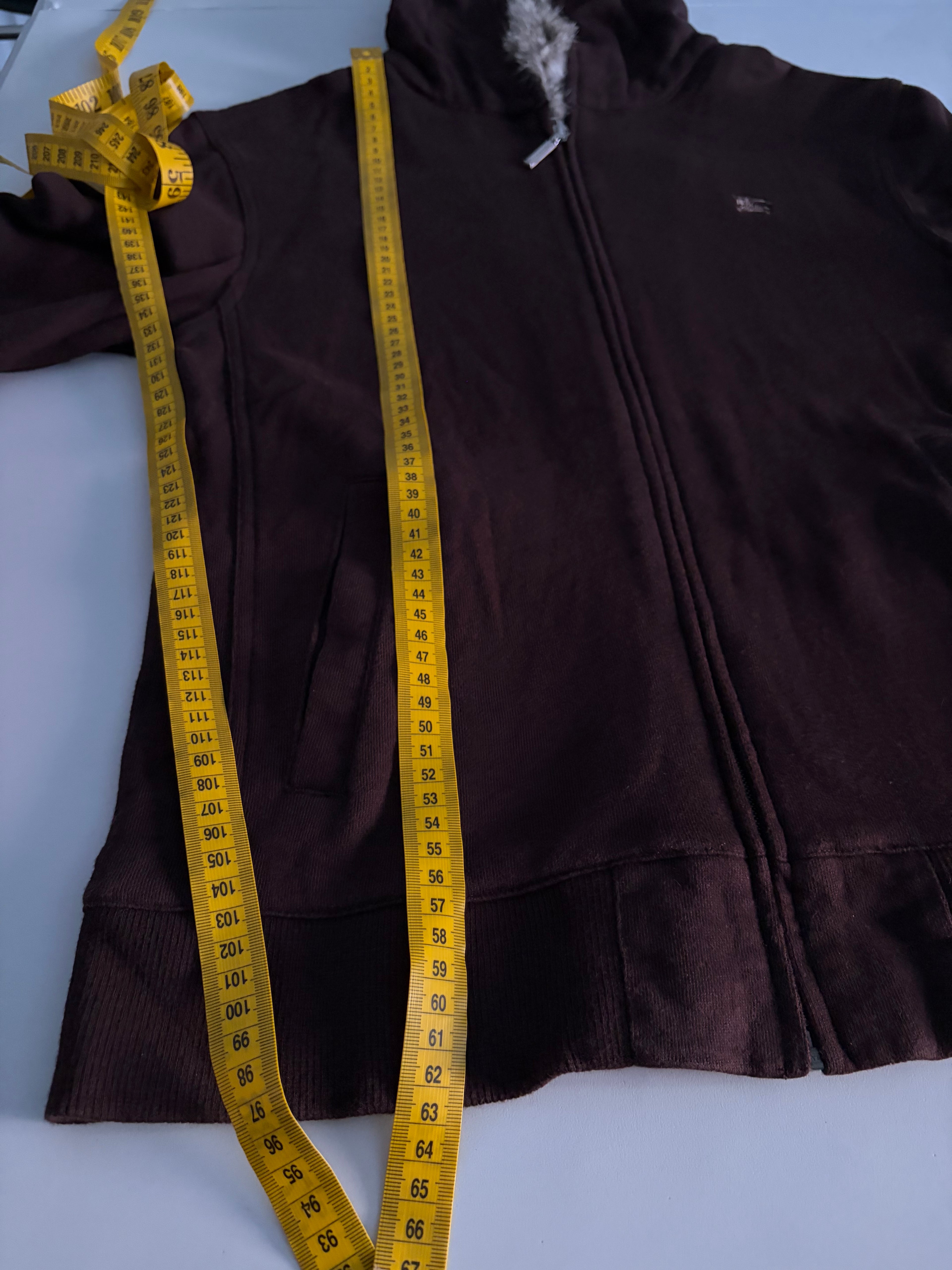 00’s BURBERRY rabbit fur zip hoodie - S - burgundy