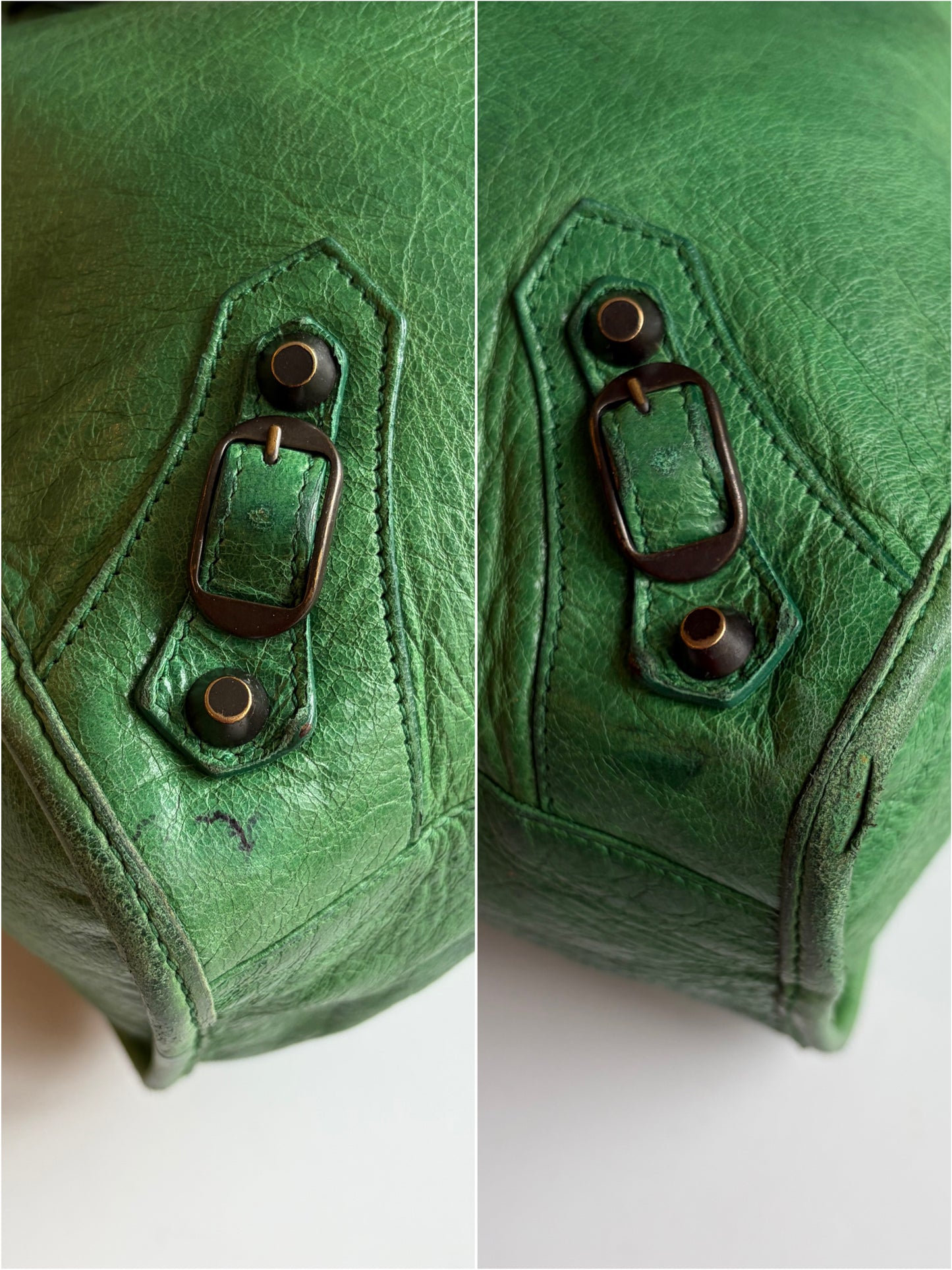 2009 BALENCIAGA Green Lambskin Motorcycle City Bag - green