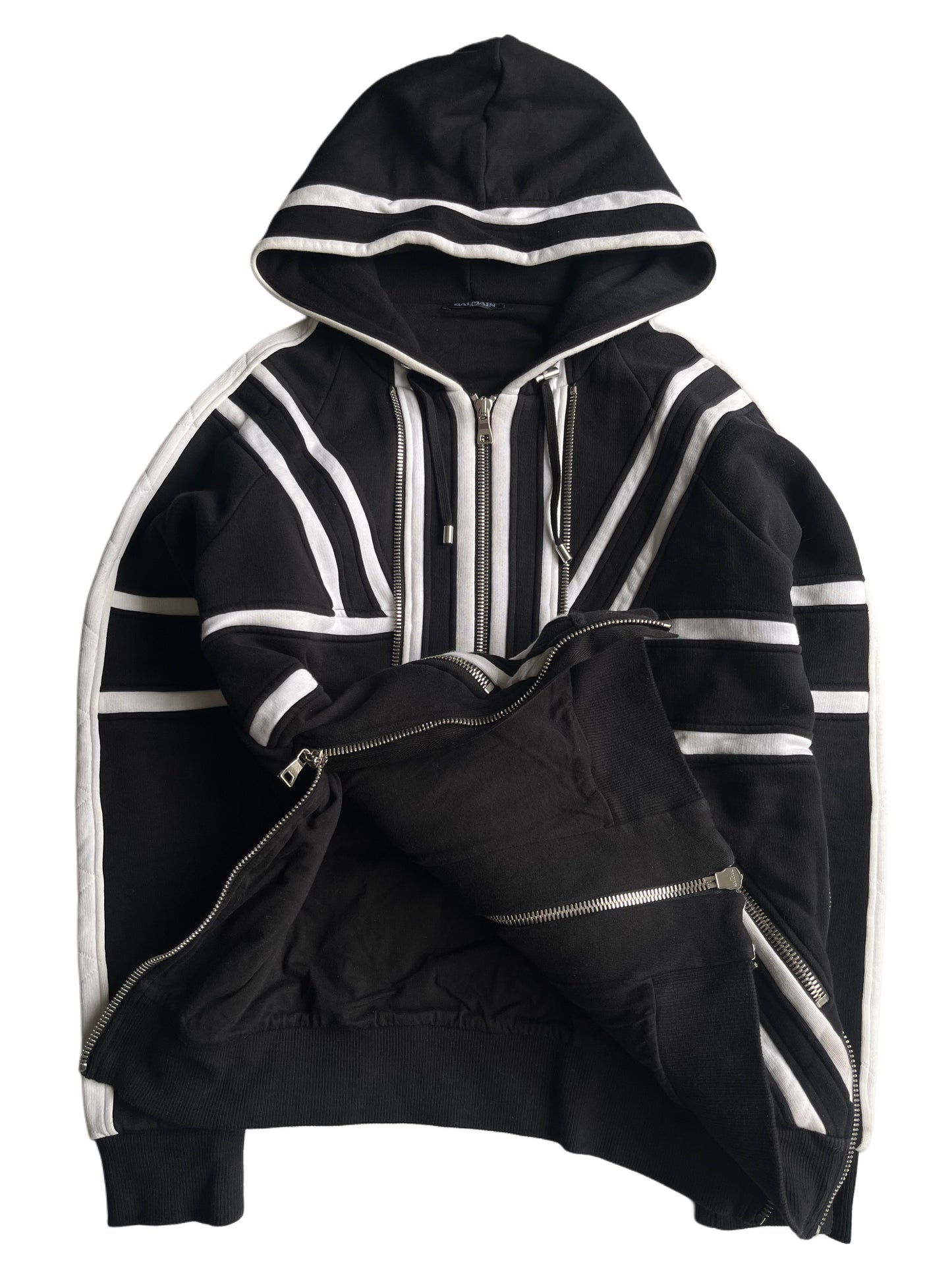 Balmain Union Jack multi zips heavy cotton hoodie (L) - black