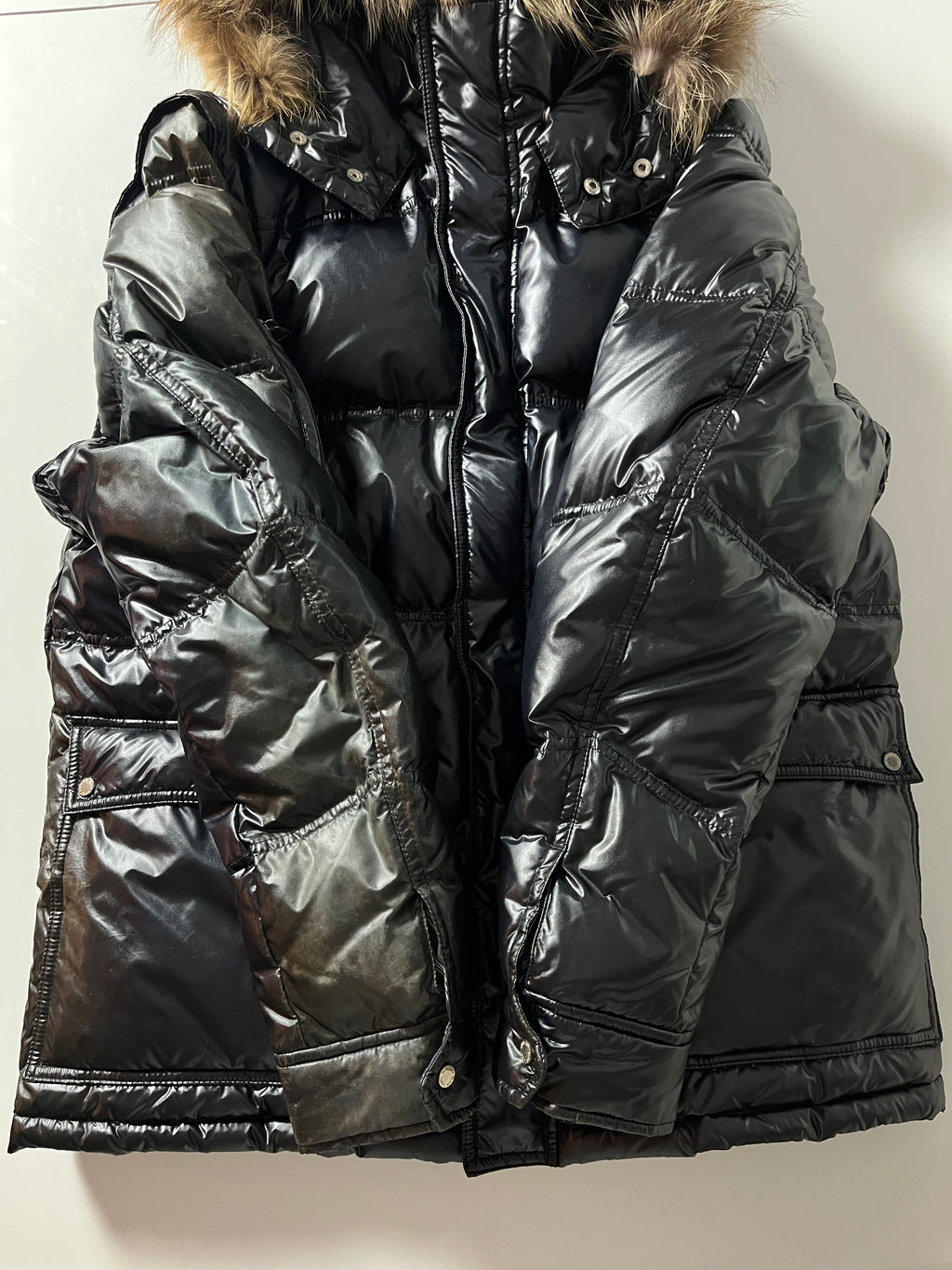 00’s BURBERRY made in Japan real fur down waxed jacket (M/L) - black