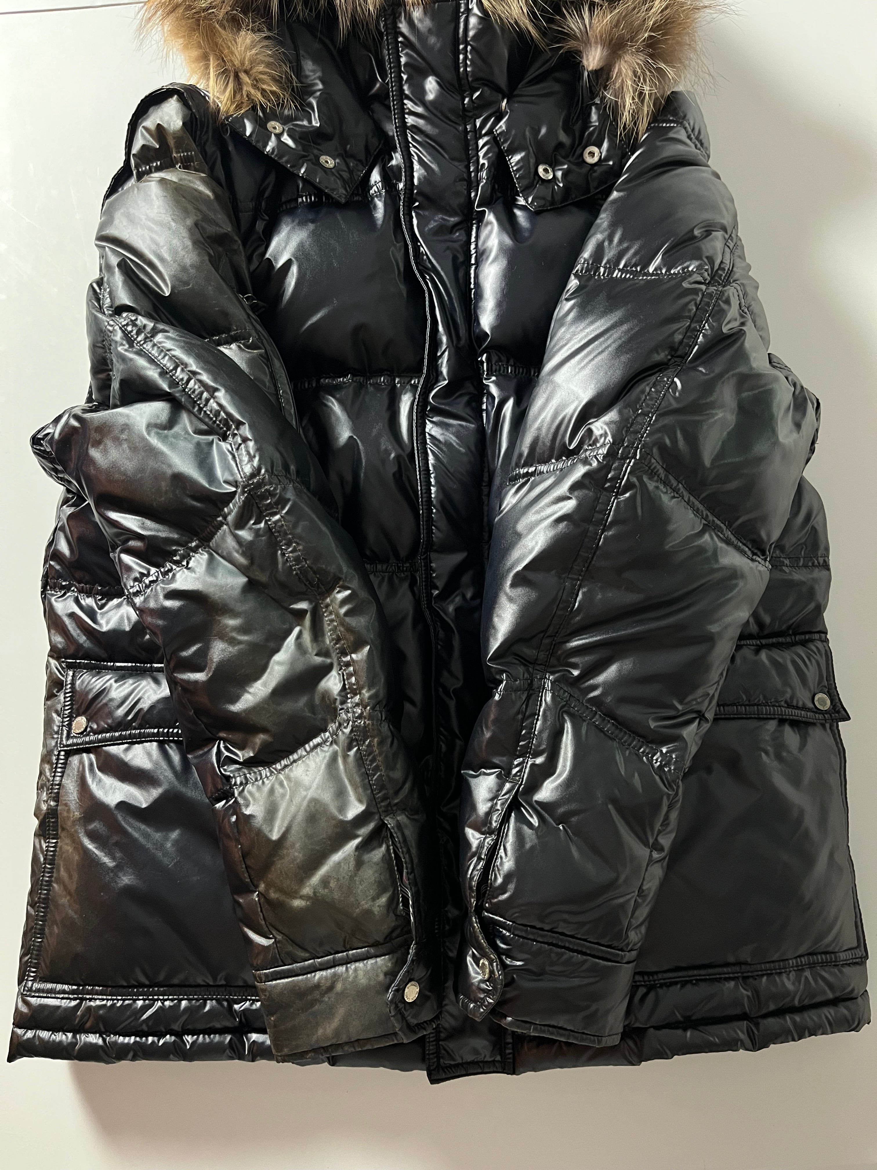 00’s BURBERRY made in Japan real fur down waxed jacket (M/L) - black