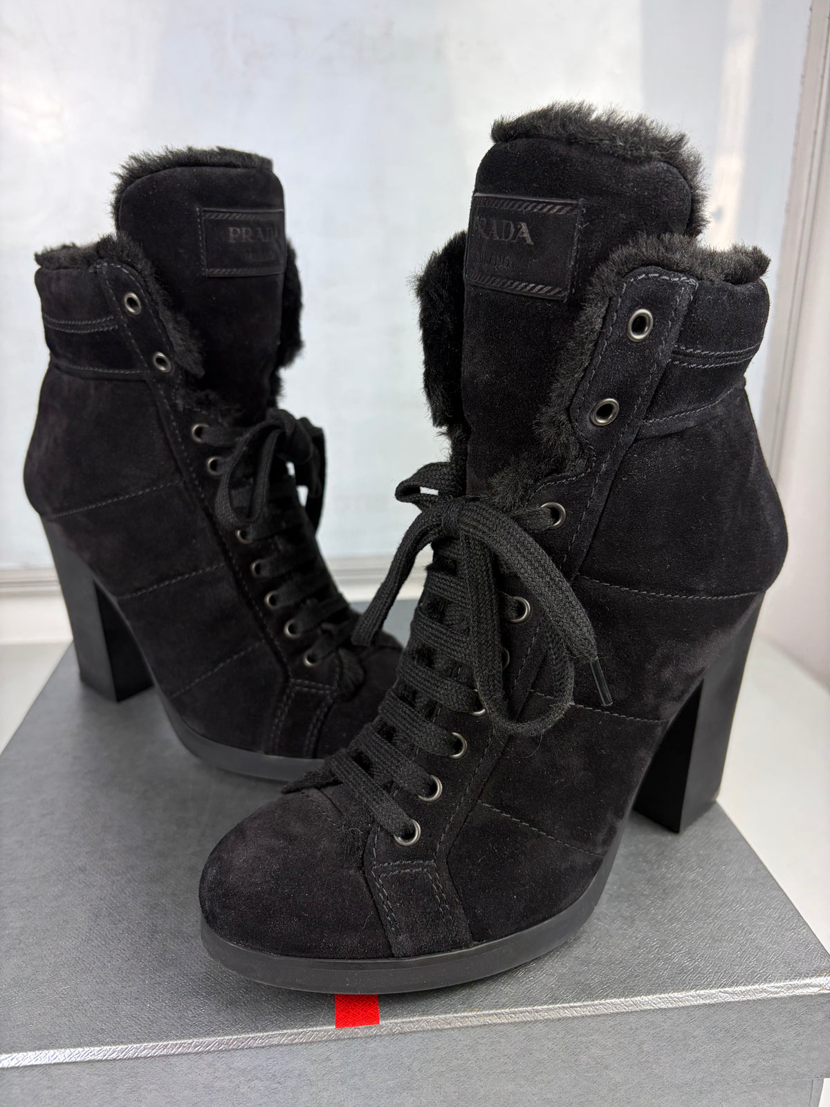00’s PRADA Sport suede & fur wedge boots - eu 39.5 / us 9.5 / uk 6.5 - black