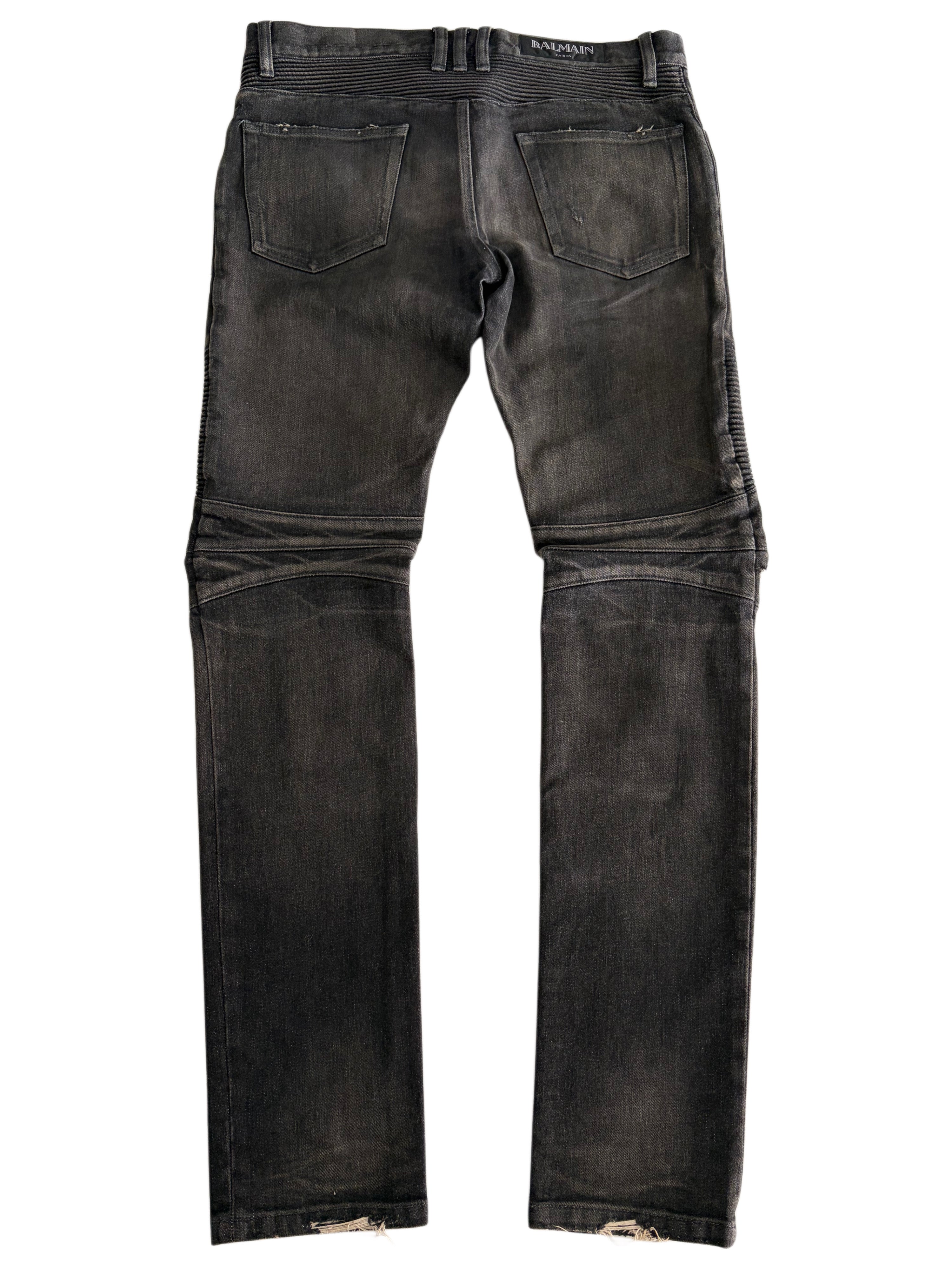 BALMAIN distressed ribbed biker denim - 30