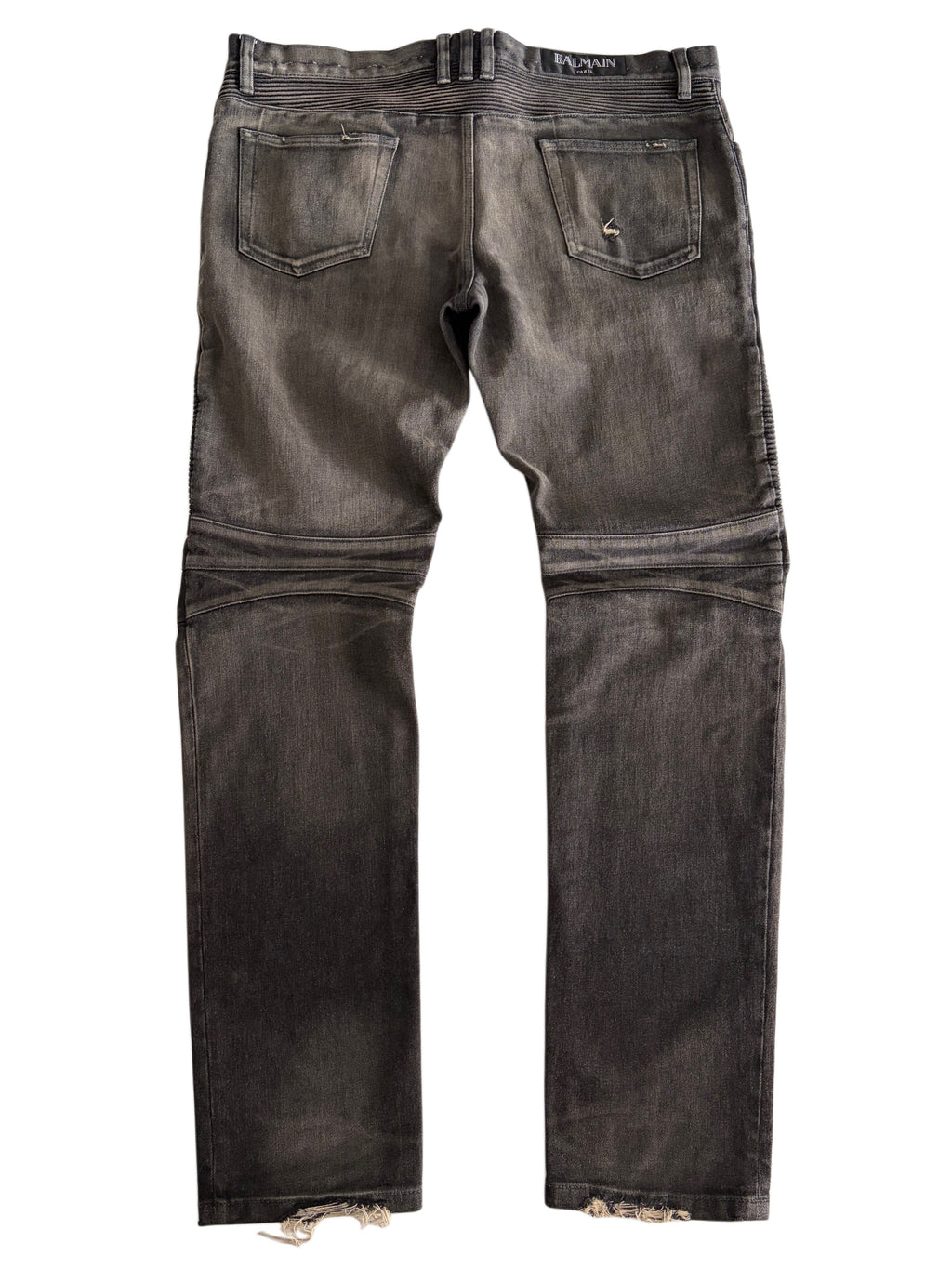 BALMAIN distressed ribbed biker denim - 36