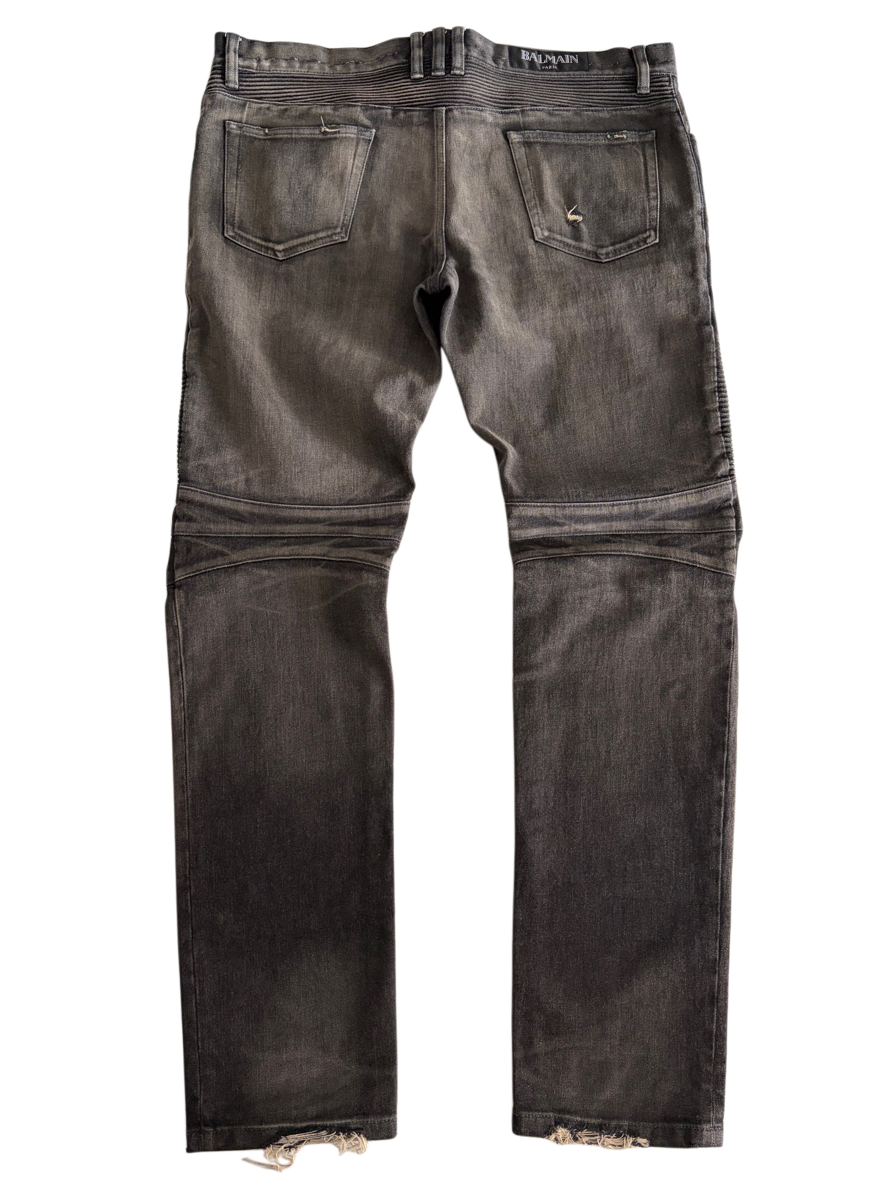 BALMAIN distressed ribbed biker denim - 36