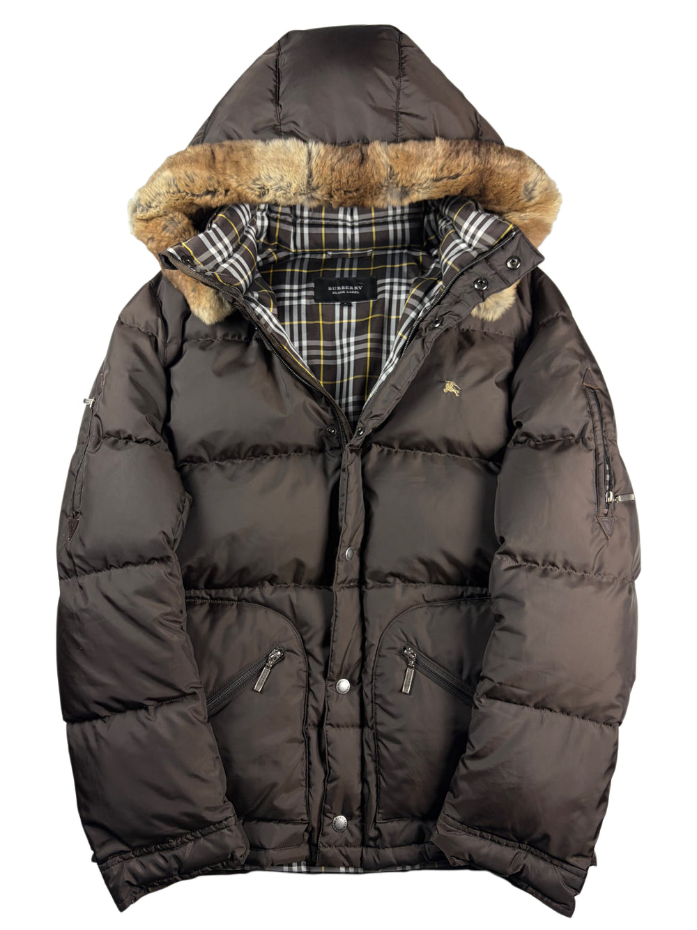 00’s BURBERRY Black Label real rabbit fur down jacket (M/L) - olive green