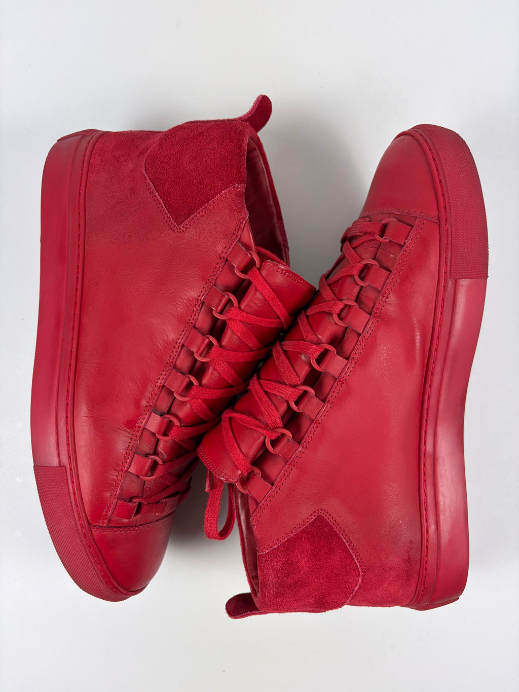 Balenciaga arena leather & suede high tops - eu 41 - red