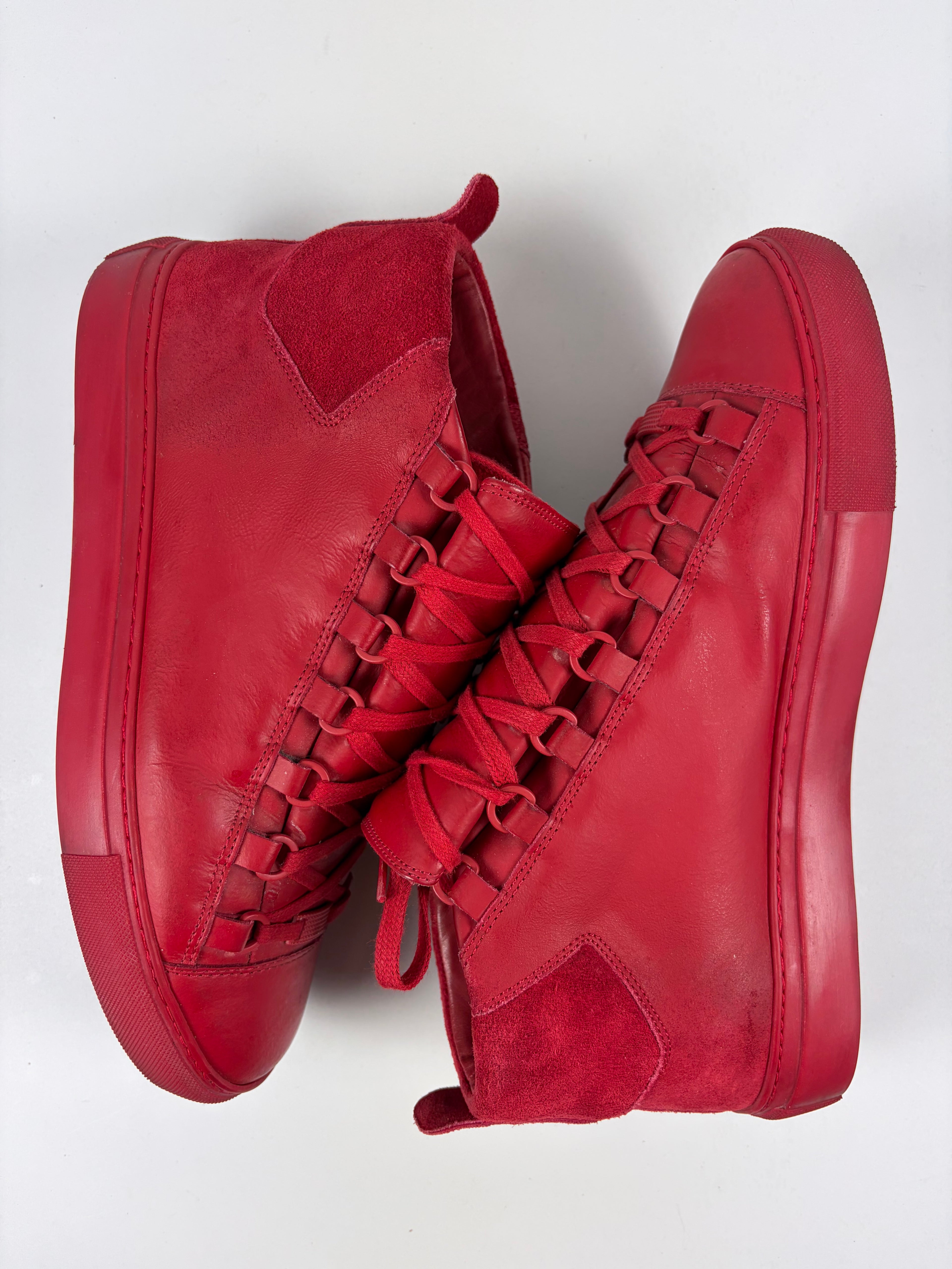 Balenciaga arena leather & suede high tops - eu 41 - red