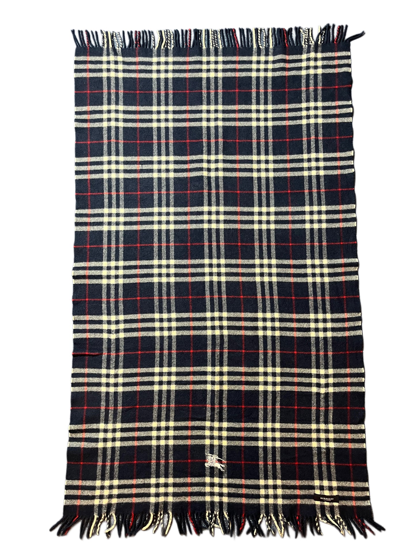 00’s Burberry - Big Logo wool scarf - navy