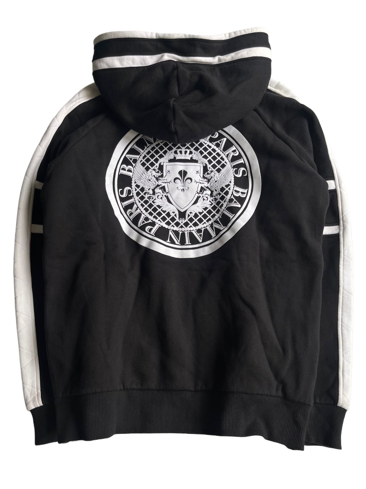 Balmain Union Jack multi zips heavy cotton hoodie (L) - black