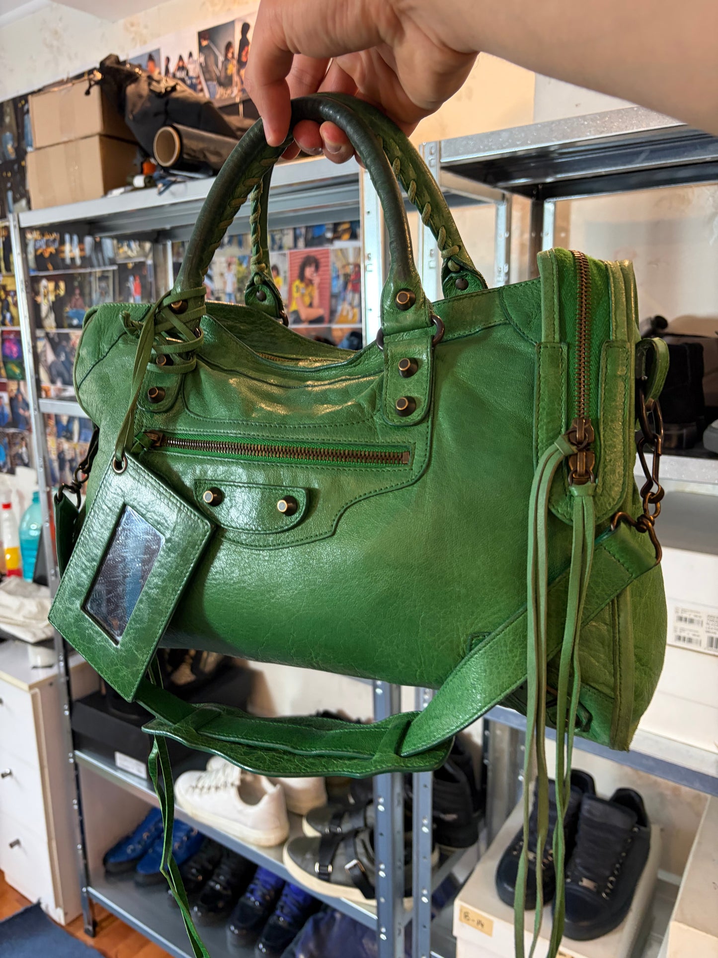 2009 BALENCIAGA Green Lambskin Motorcycle City Bag - green