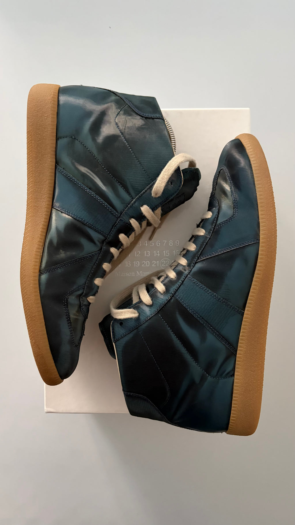 2014 Maison Margiela reflective metallic navy high top gats - eu 44
