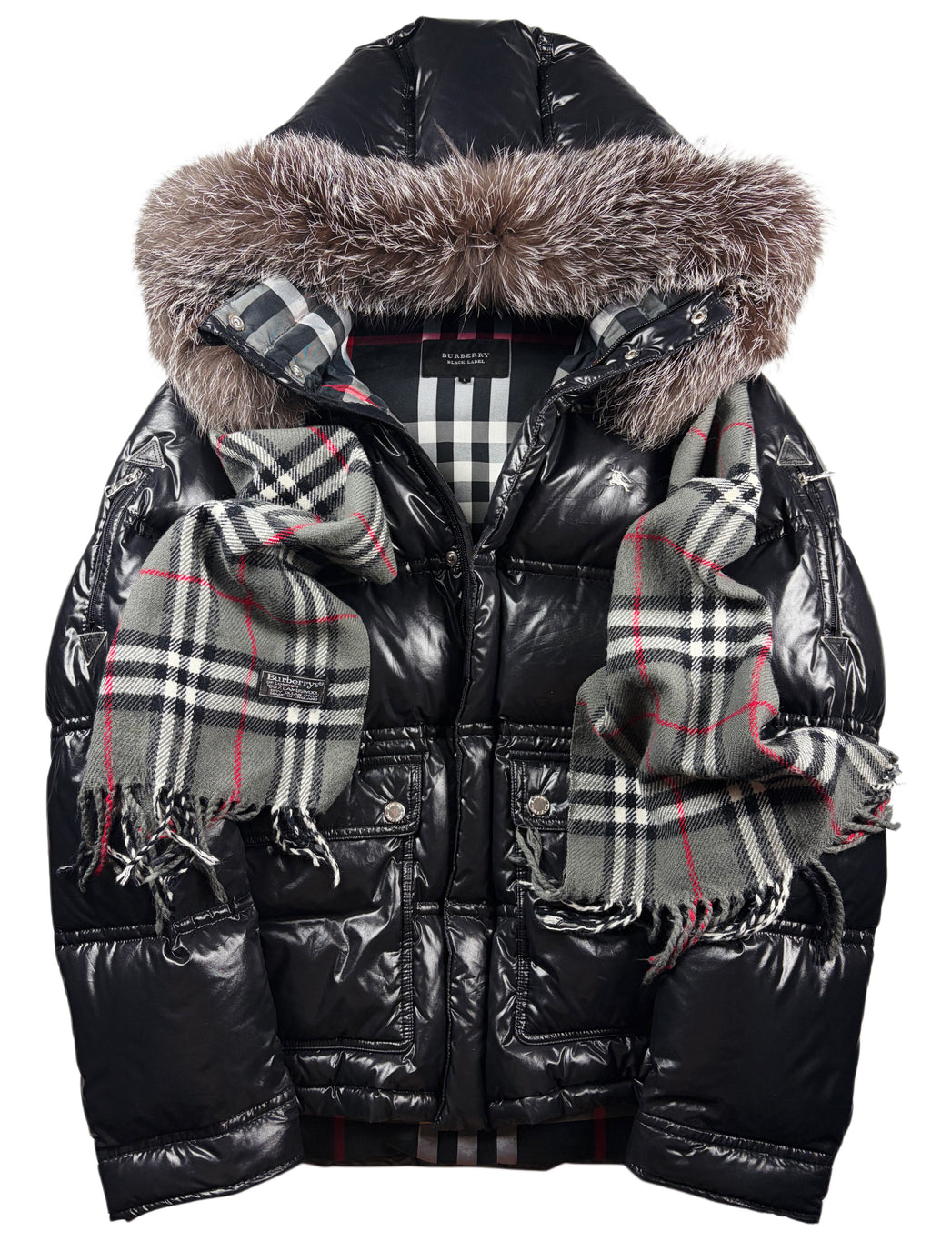 2009 BURBERRY Black Label convertible real fur down jacket / vest (M/L) - black