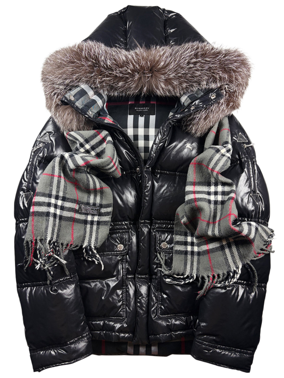 2009 BURBERRY Black Label convertible real fur down jacket / vest (M/L) - black