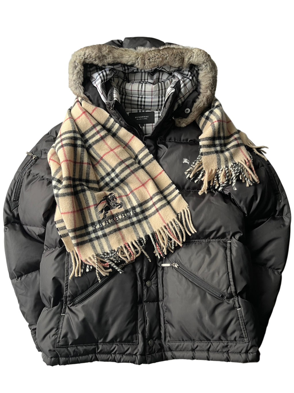 00’s BURBERRY made in Japan real fur down jacket (L)