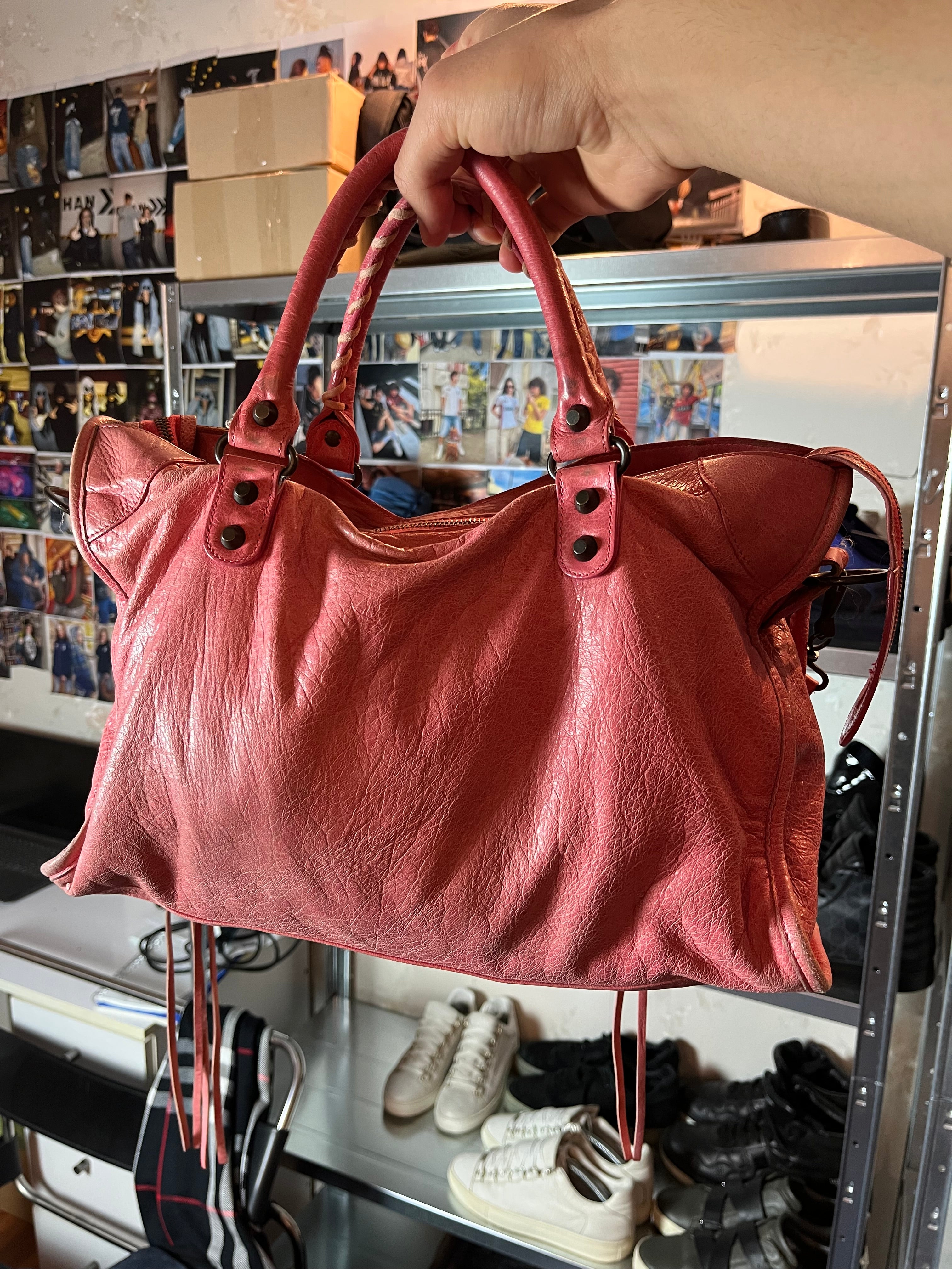 2011 BALENCIAGA Pink Lambskin Leather Motorcycle City Bag - pink