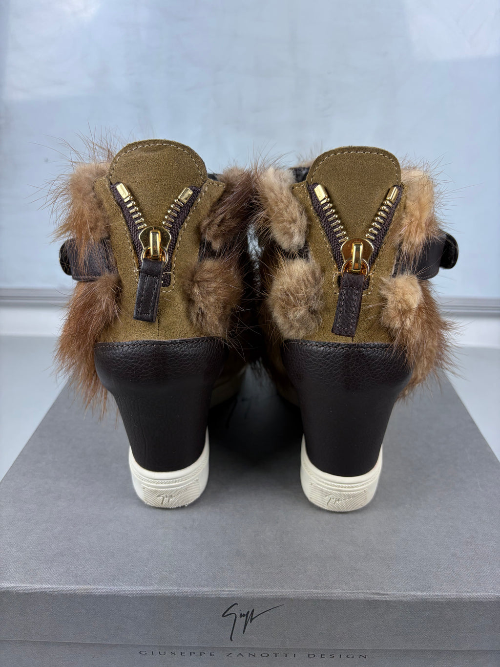 2012 Giuseppe Zanotti beaver fur wedge sneakers - eu 36 / us 6 / uk 3 - brown