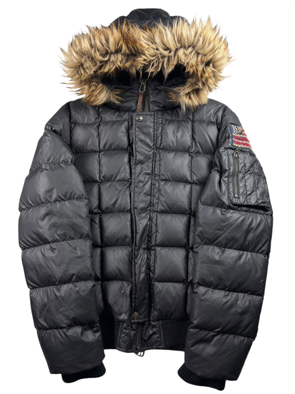 True Religion faux fur hooded down puffer jacket - men’s L/XL - black