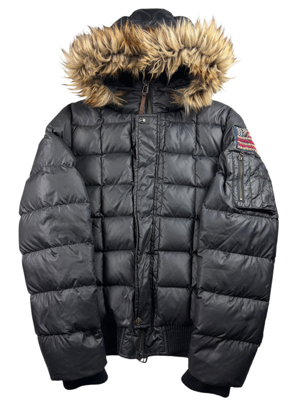 True Religion faux fur hooded down puffer jacket - men’s L/XL - black