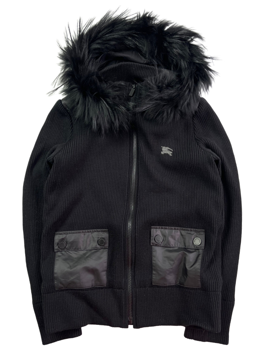00’s BURBERRY racoon fur zip hoodie (XS/S) - black