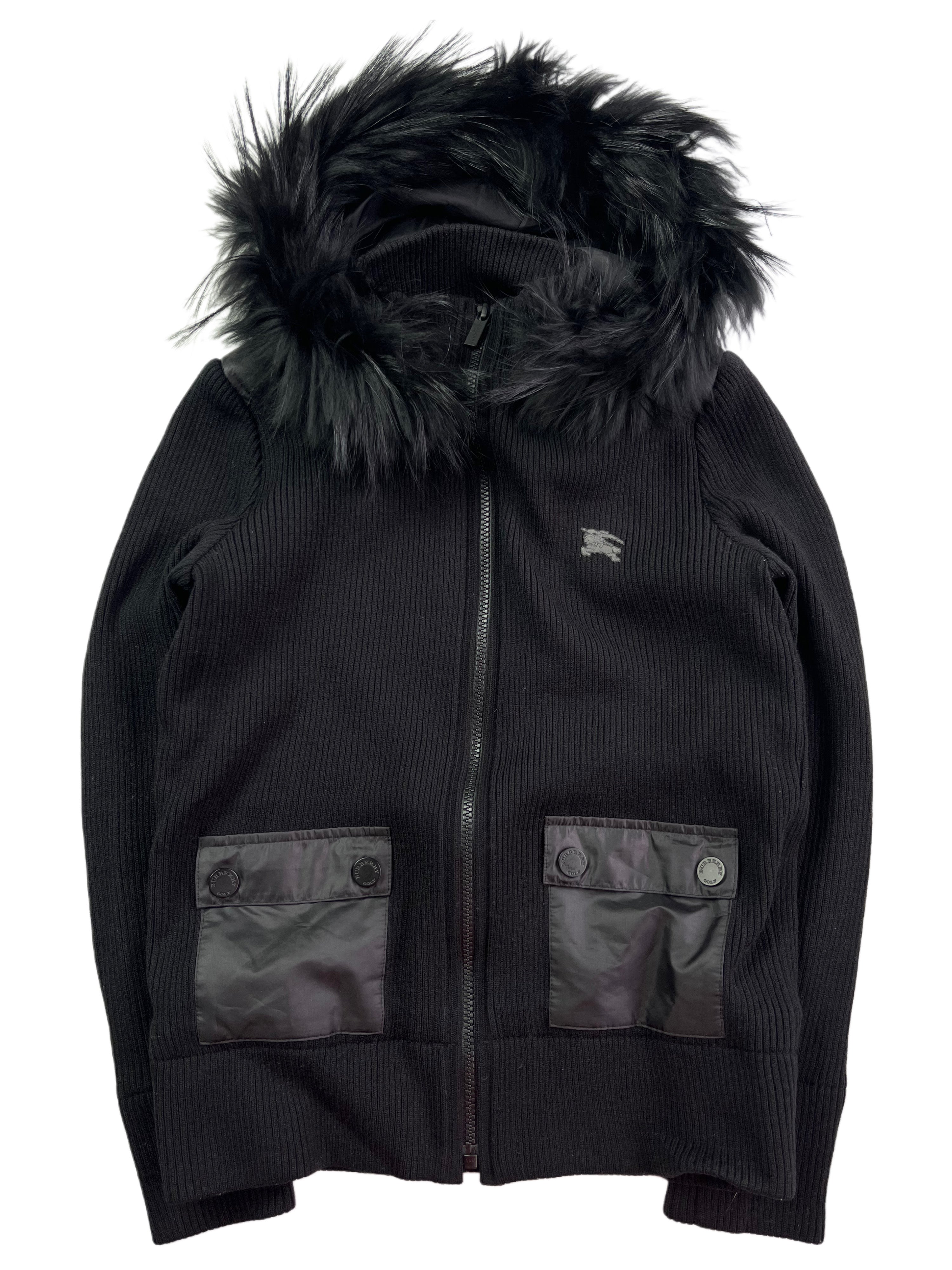 00’s BURBERRY racoon fur zip hoodie (XS/S) - black