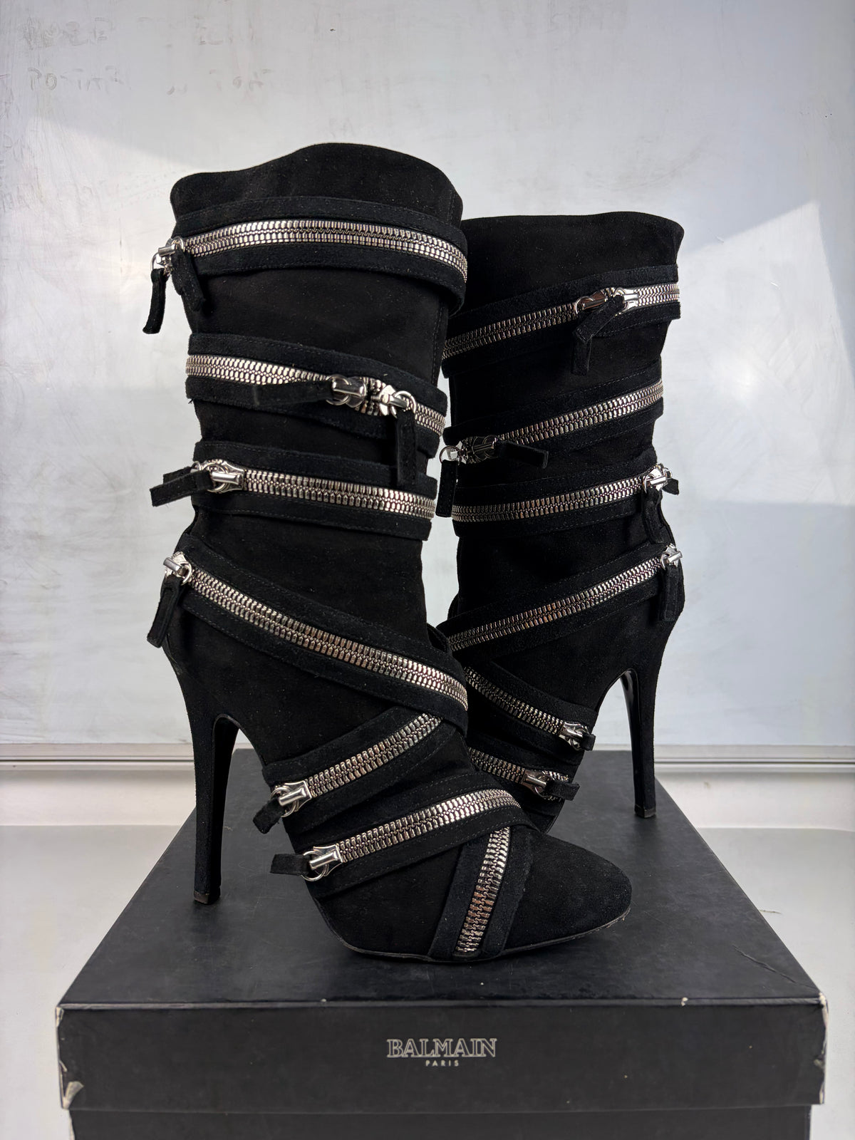 2009 BALMAIN x Giuseppe Zanotti suede zipper boots - eu 38.5 / us 8.5
