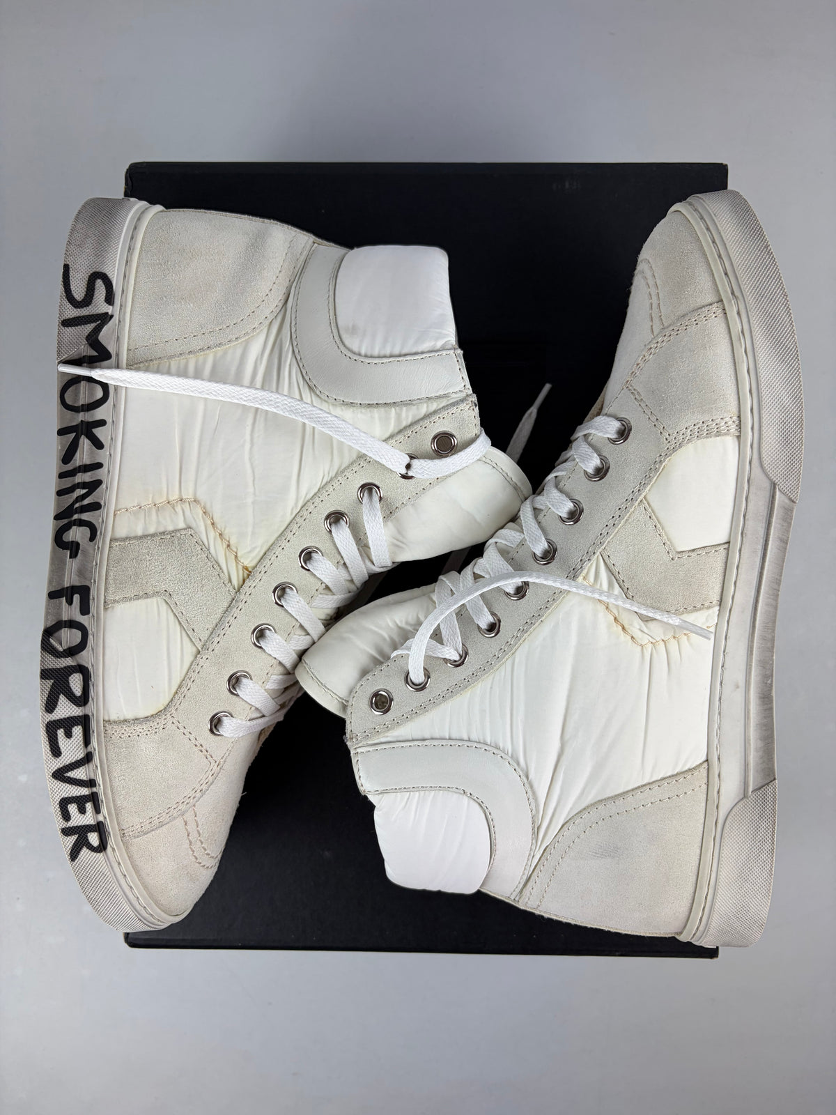 Saint Laurent ‘Smoking Forever’ nylon & suede high tops - eu41/us8/uk7