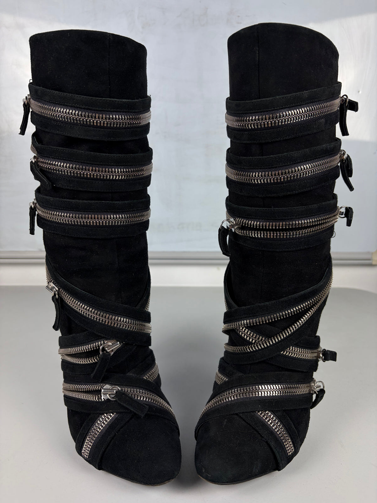 2009 BALMAIN x Giuseppe Zanotti suede high zipper boots - eu 39 / us 9 / uk 6 - black