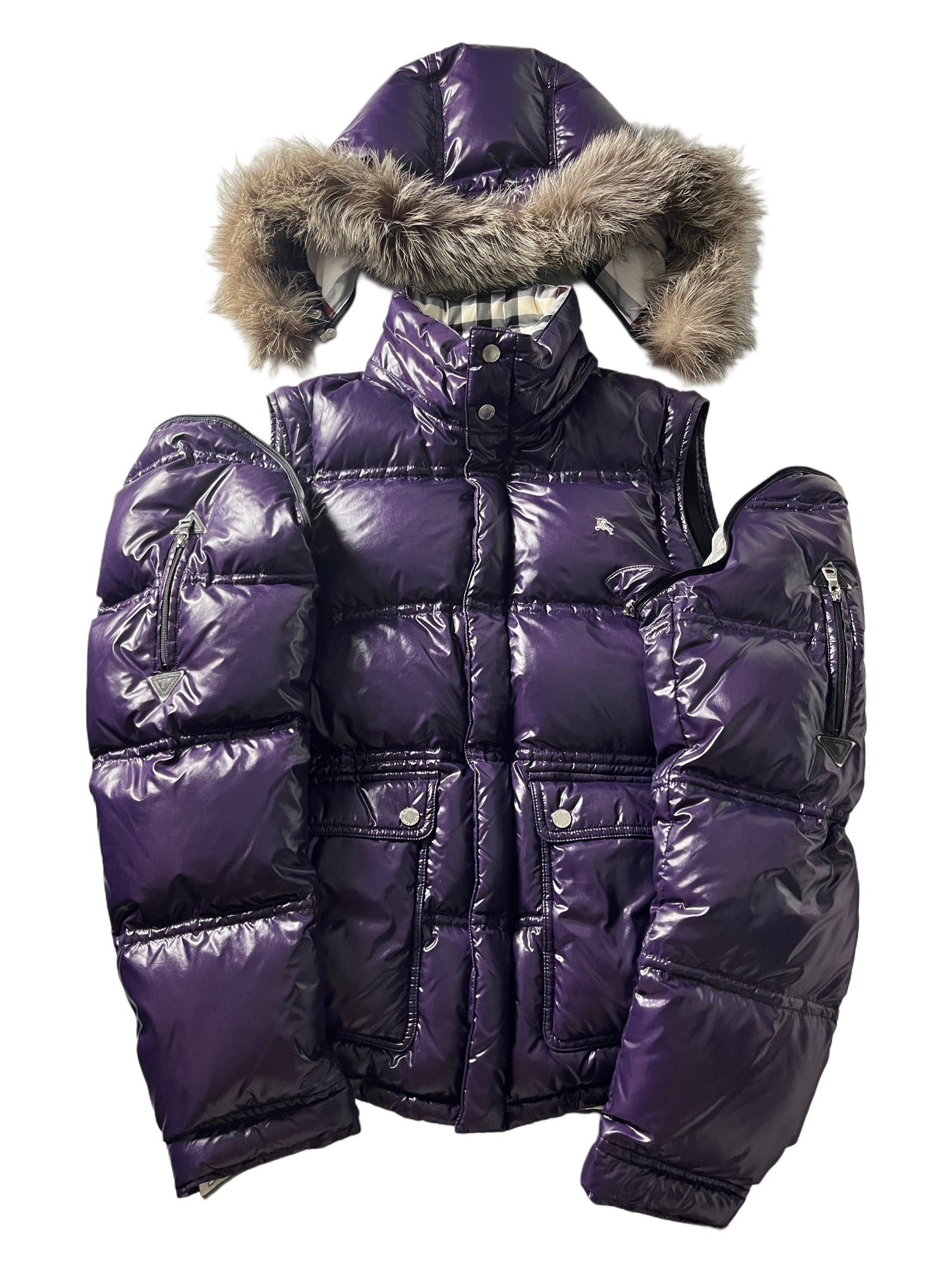 00’s BURBERRY made in Japan real fur down jacket (M/L) - purple