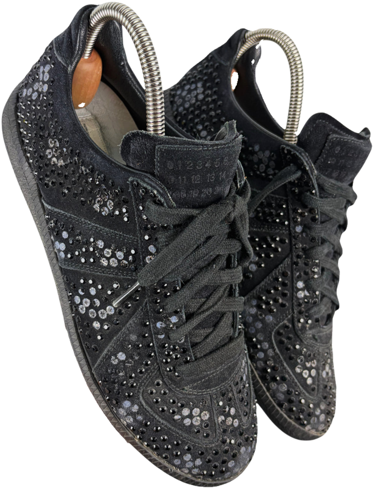 Maison Margiela Replica crystal-embellished suede sneakers - eu 38 / us 8 / uk 5 - black