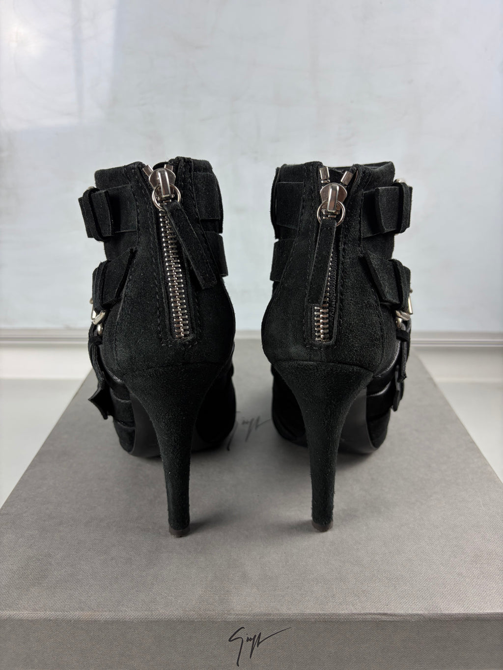 2009 BALMAIN x Giuseppe Zanotti suede ankle boots - size - eu 37 / us 7 / uk 4 - black