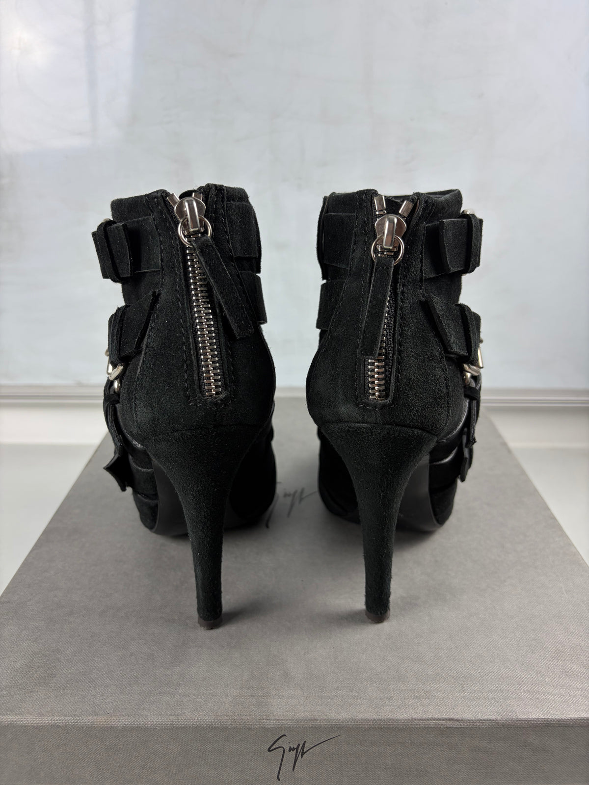 2009 BALMAIN x Giuseppe Zanotti suede ankle boots - size - eu 37 / us 7 / uk 4 - black