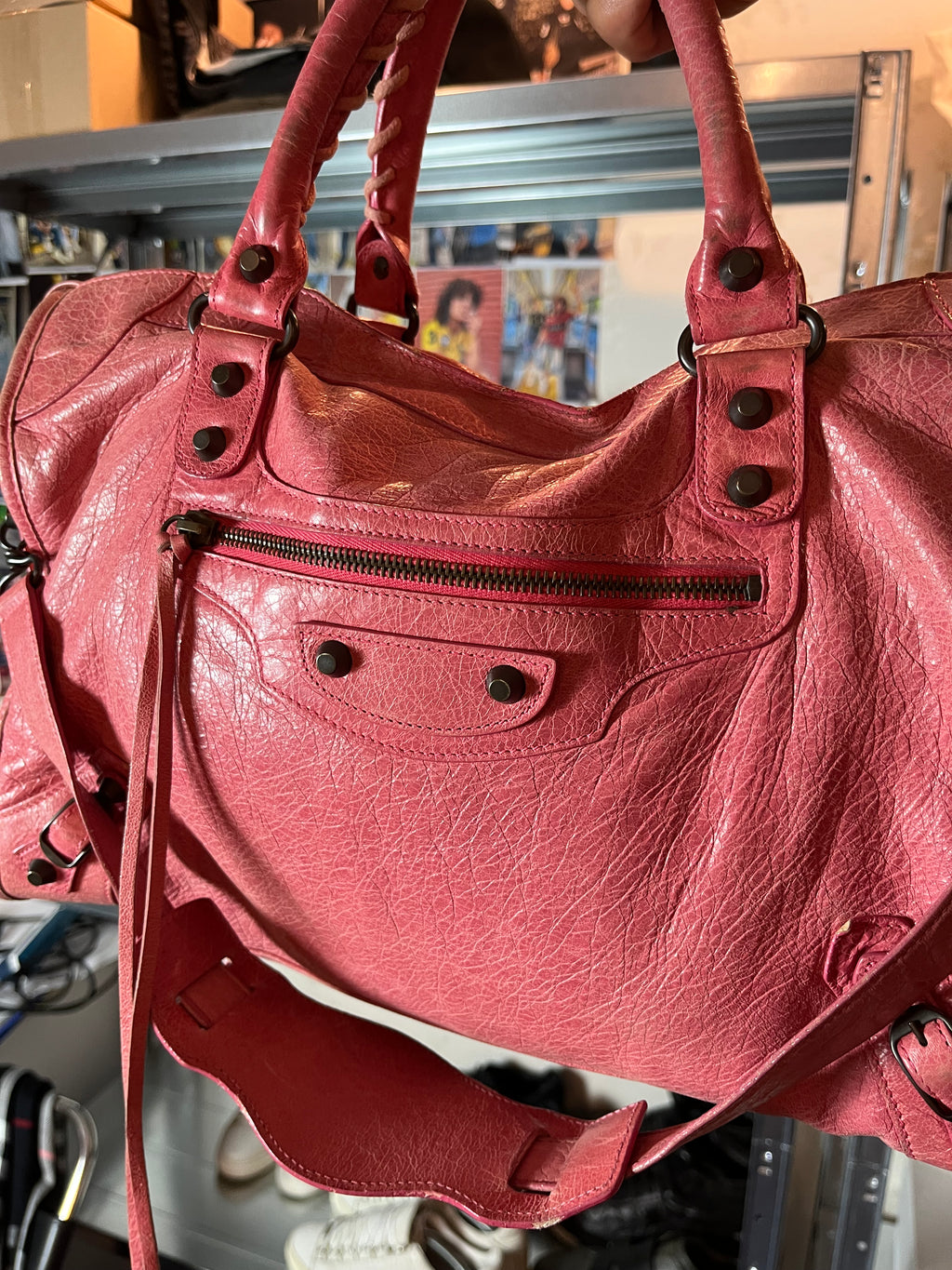 2011 BALENCIAGA Pink Lambskin Leather Motorcycle City Bag - pink