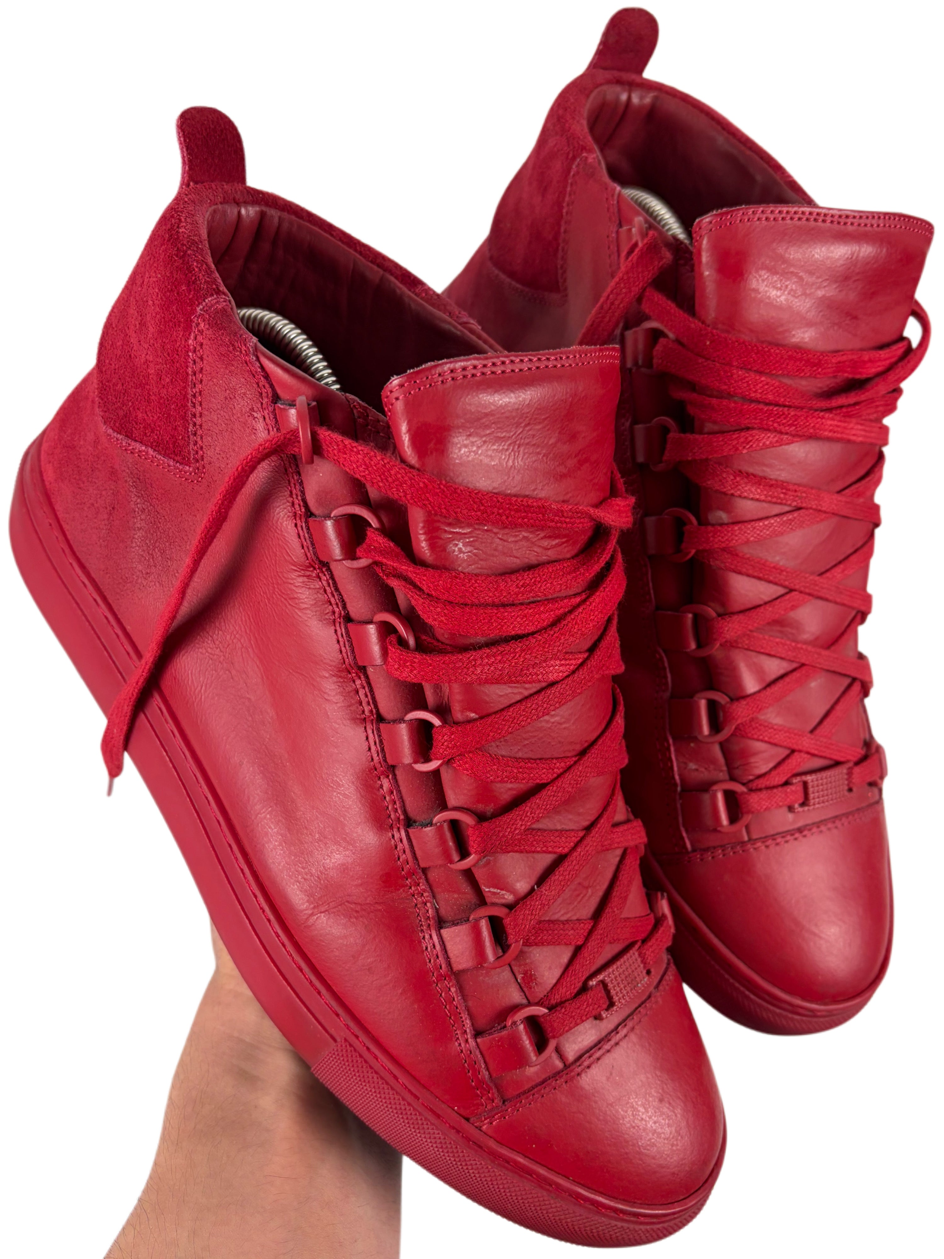 Balenciaga arena leather & suede high tops - eu 41 - red