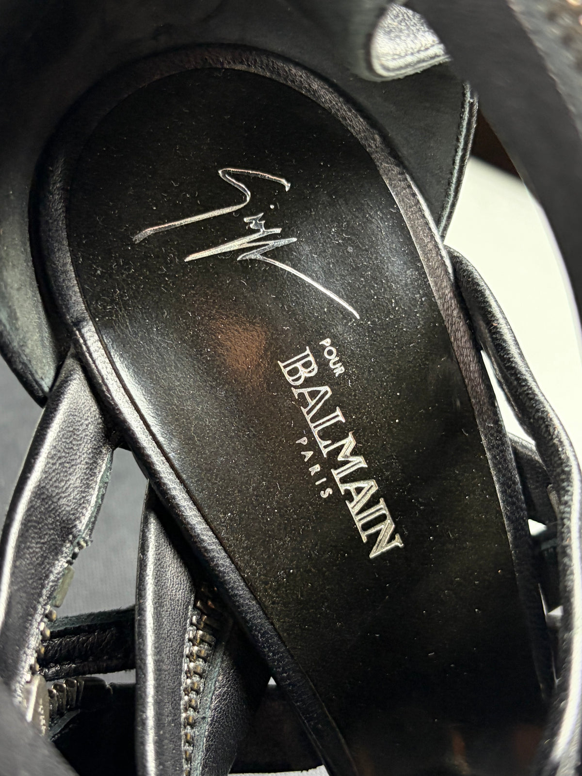 2009 BALMAIN x Giuseppe Zanotti leather zipper heels - eu 39 / us 9 / uk 6 - black