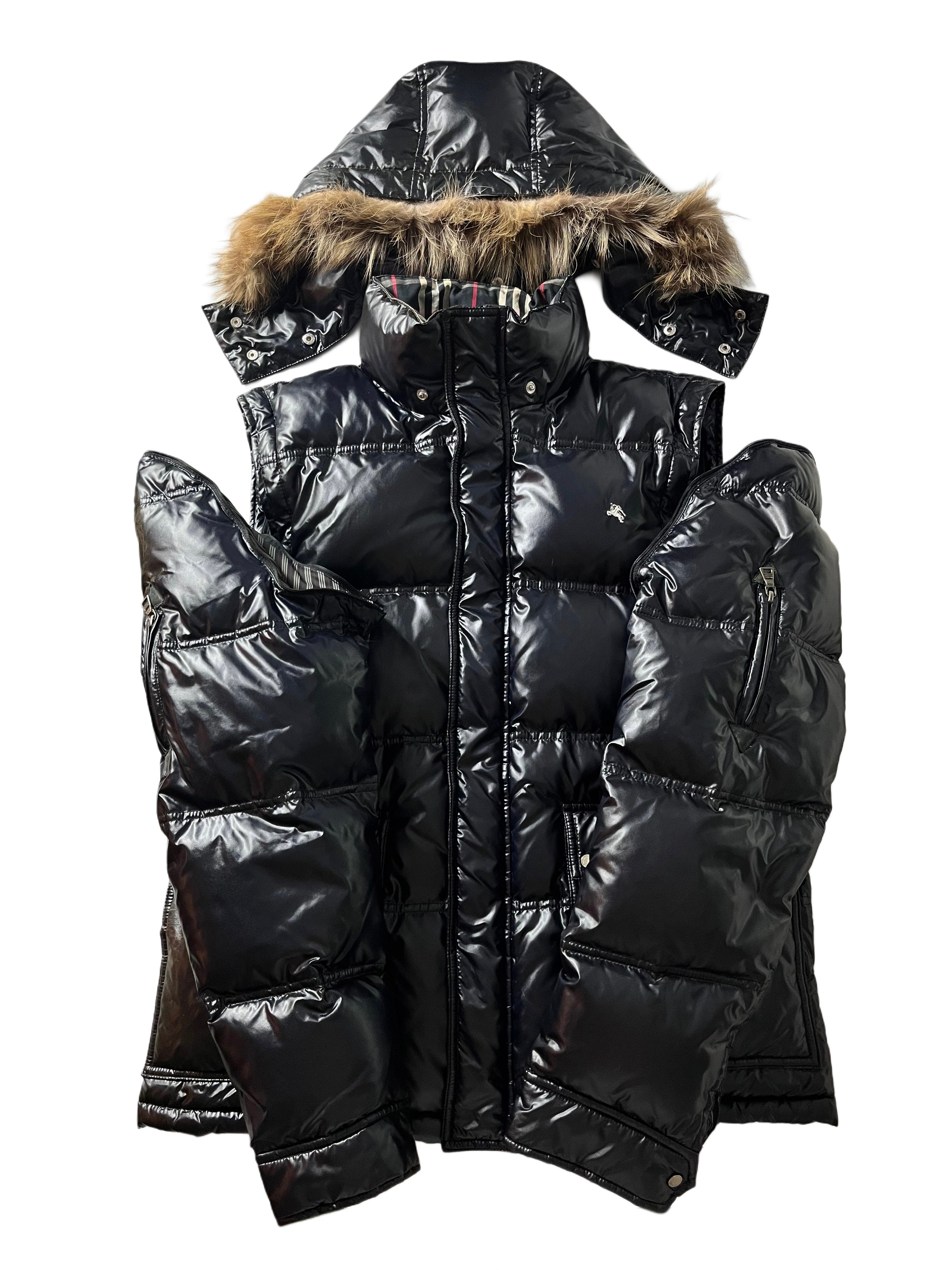 00’s BURBERRY made in Japan real fur down waxed jacket (M/L) - black